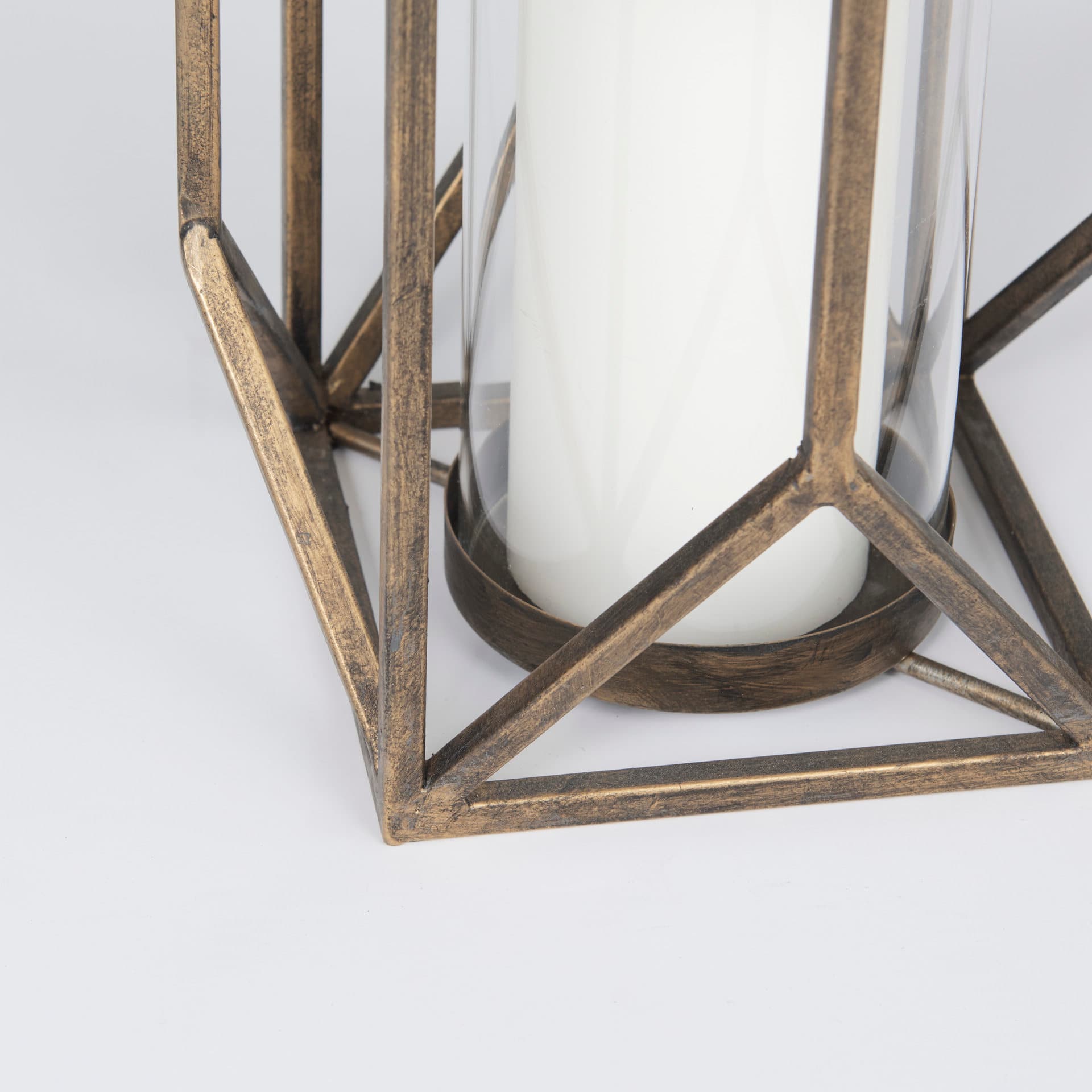 Ivy Small Gold Metal Geometric Cage Candle Holder Lantern — product photograph