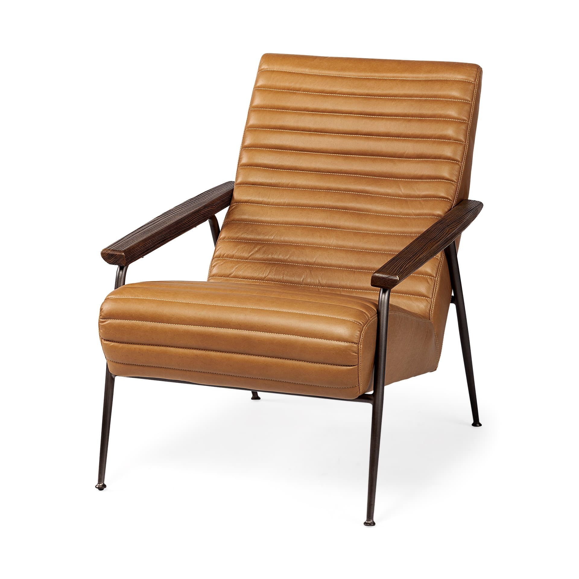 Grosjean Brown Leather Wrap Metal Frame Accent Chair — product photograph