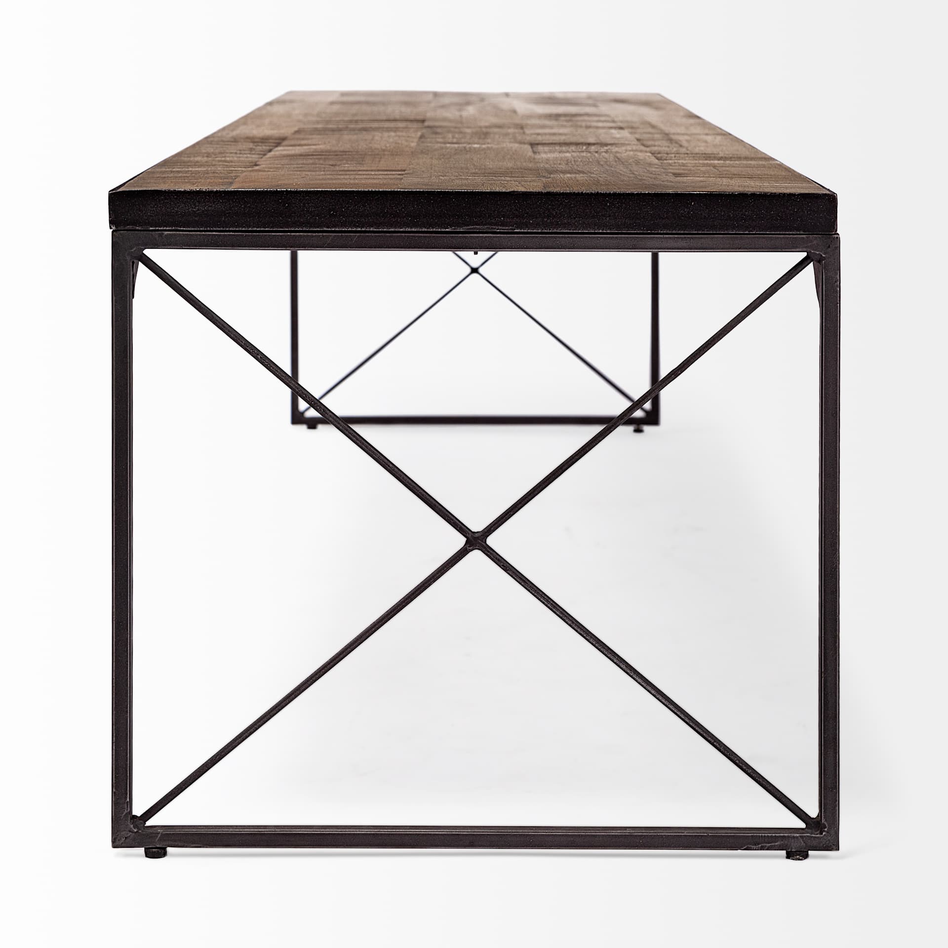 Trestman III 66L x 18W Brown Wood Top W/Black Iron Base Accent Bench — product photograph