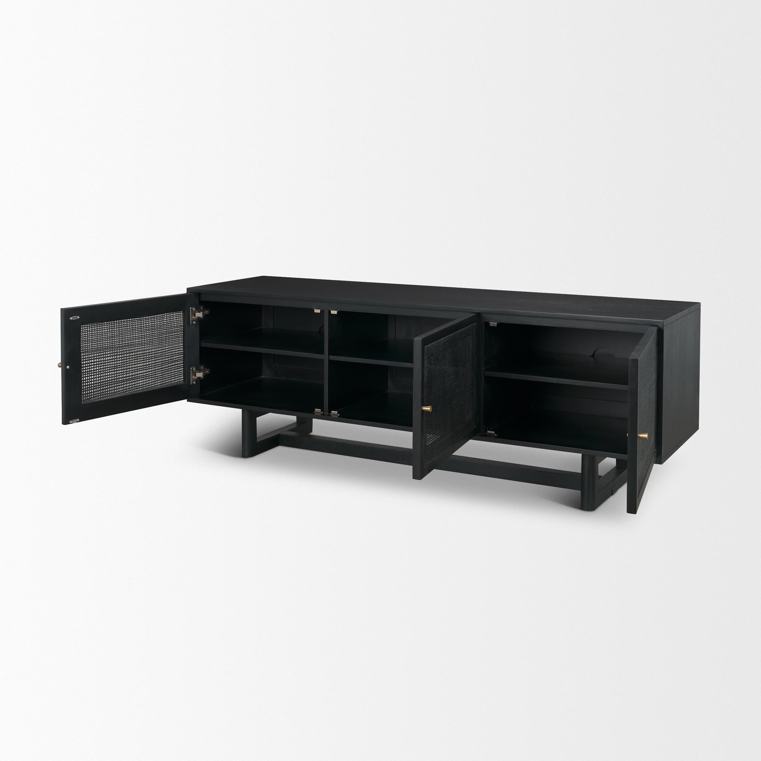 Grier 65" Black Solid Wood W/ Black Cane Media Console — product photograph