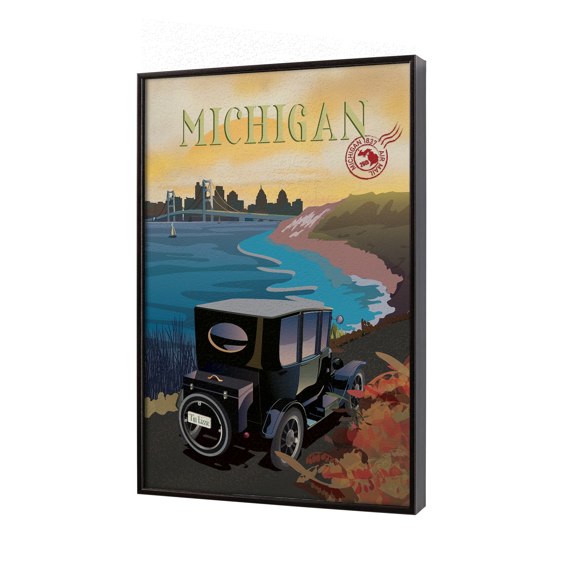 Michigan Go USA (SM) by Mercana Studio a Hand Embellished Decograph Framed Art Print — product photograph
