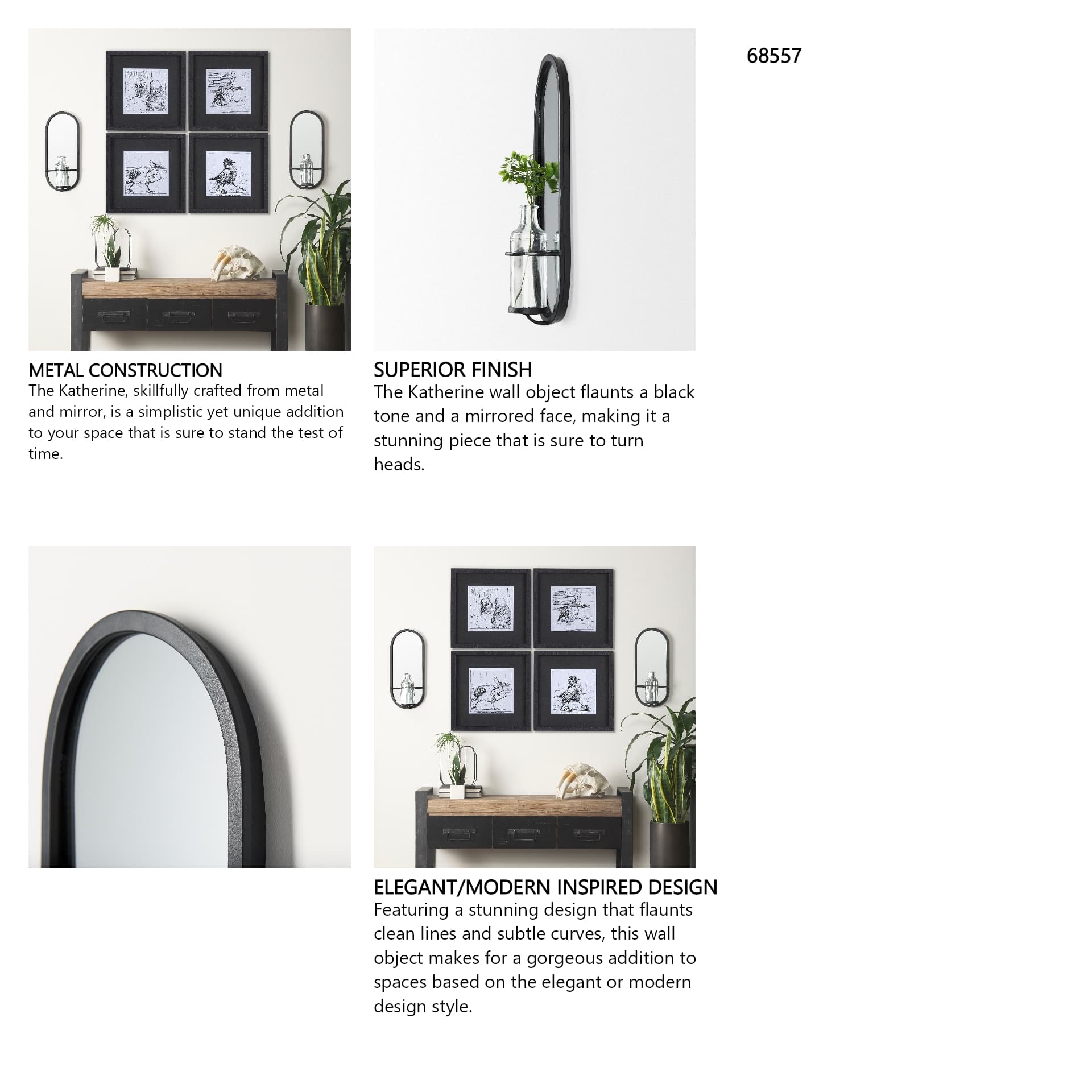 Katherine Wall Mounted Mirror w Glass Bottle for Botanicals or Floral — in a styled room
