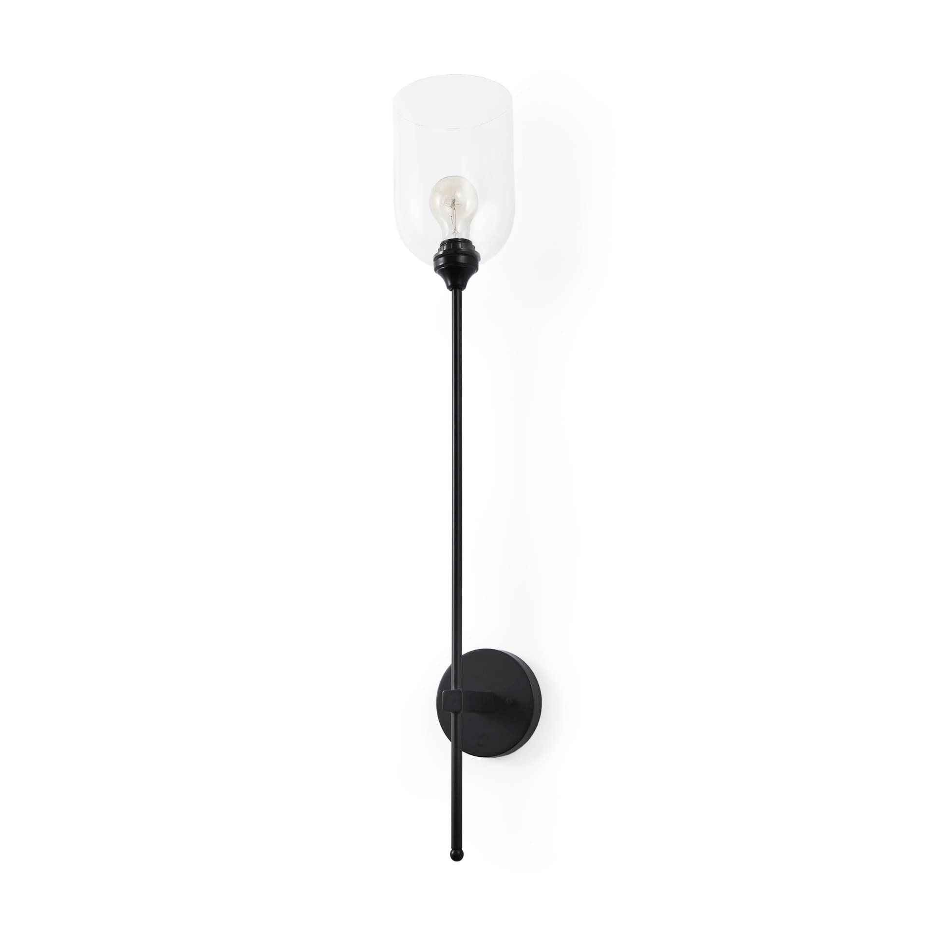 Clyde 6.0L x 8.0W x 37.0H Matte Black W/Glass Round Wall Sconce — product photograph