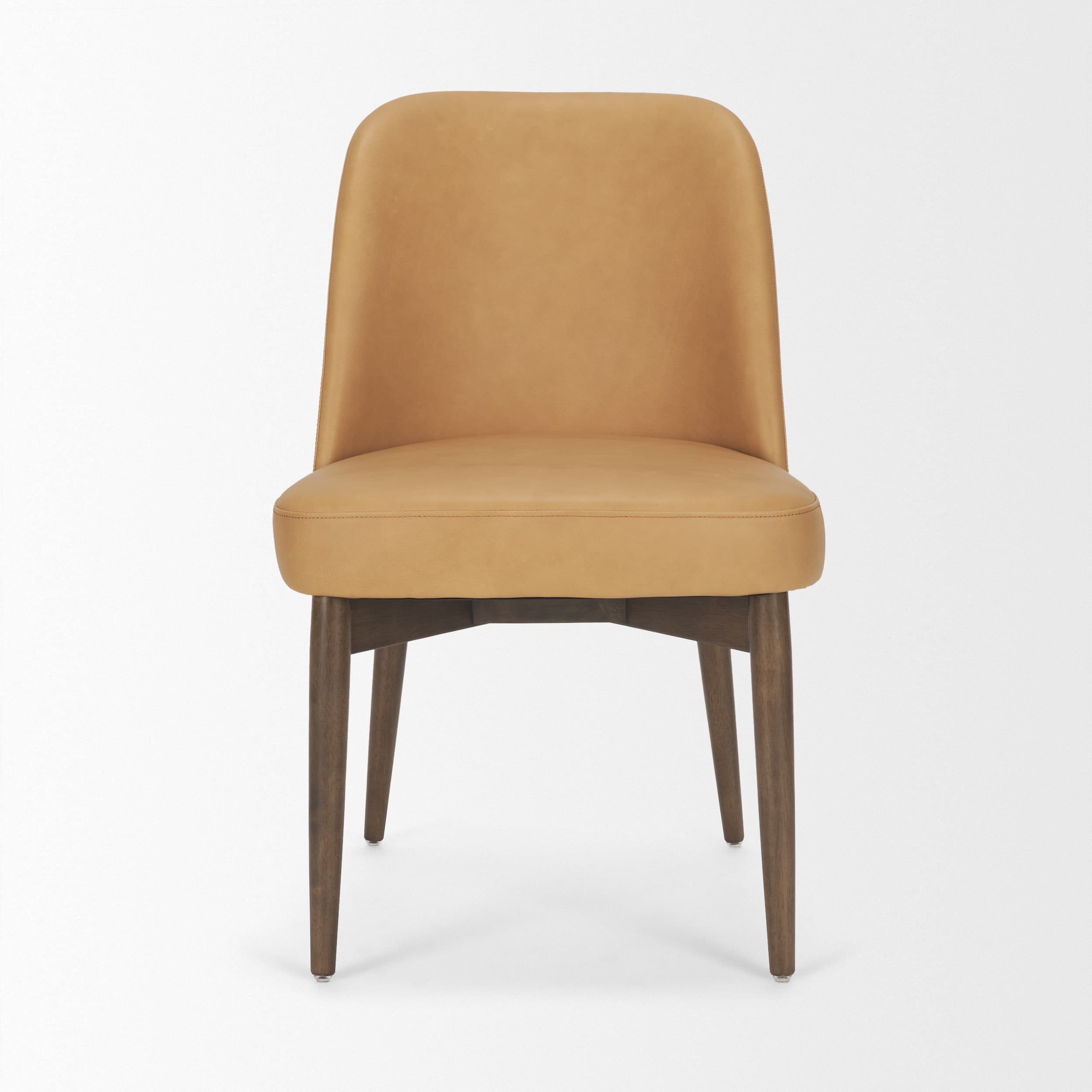 Abbie Curved Back Dining Side Chair | Tan Leather w/ Brown Wood — product photograph