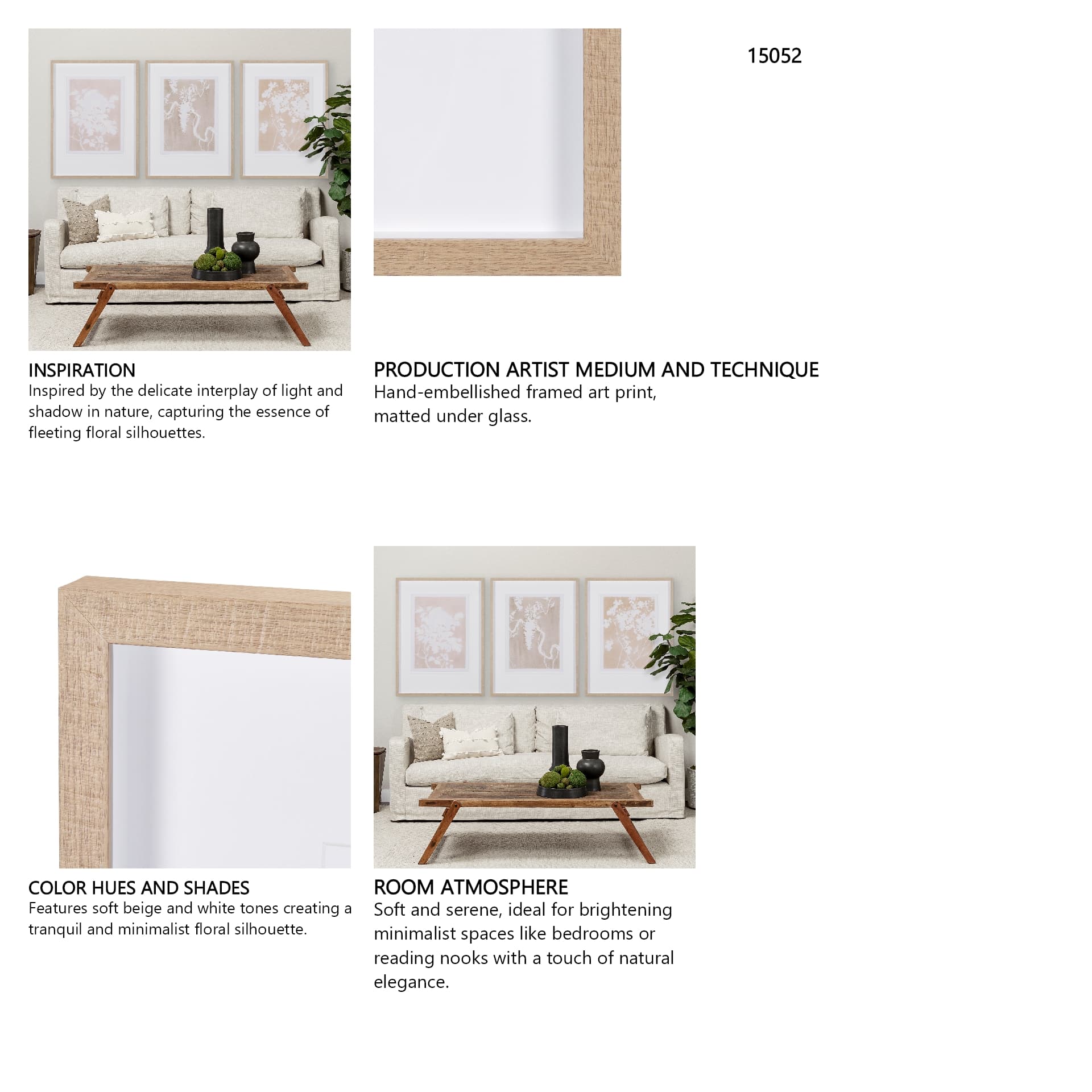 Flower Silhouette-Jasmine by Mercana Studio Hand Embelished Framed Art Print Matted under Glass — in a styled room