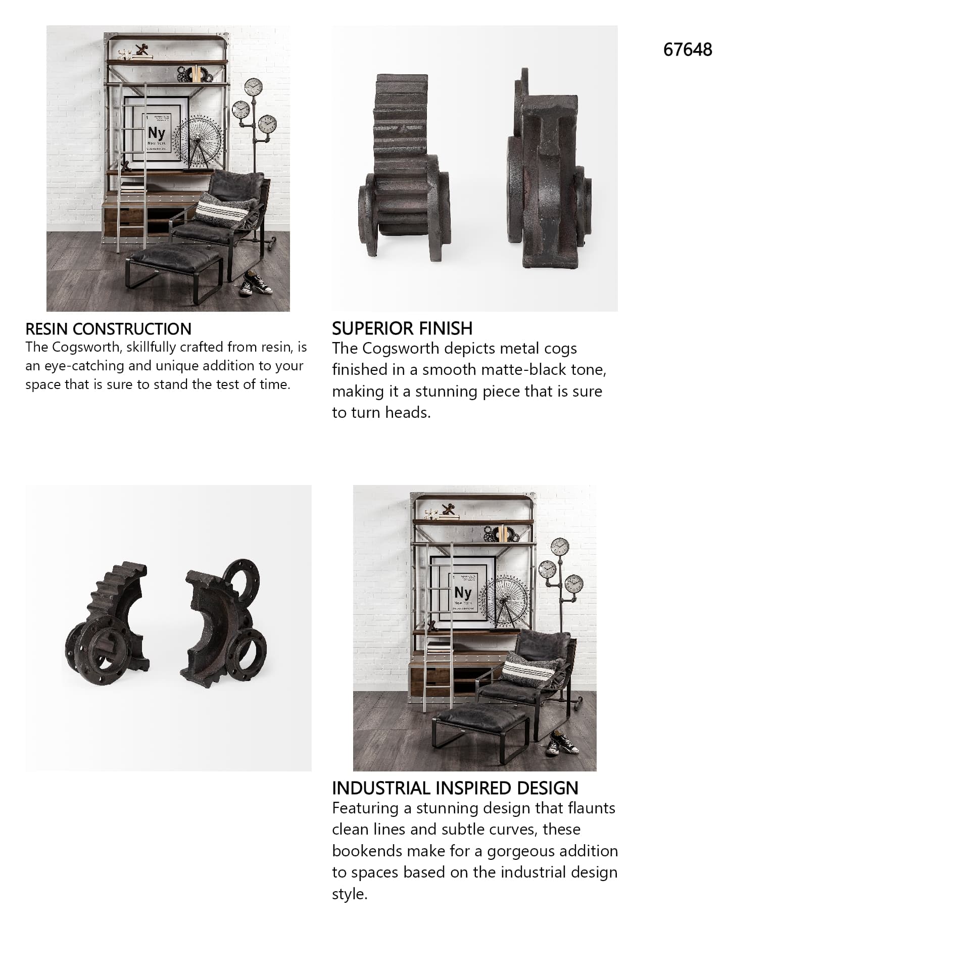 Cogsworth Set of 2 14L x 4W Brown Resin Industrial Gear Bookends — in a styled room