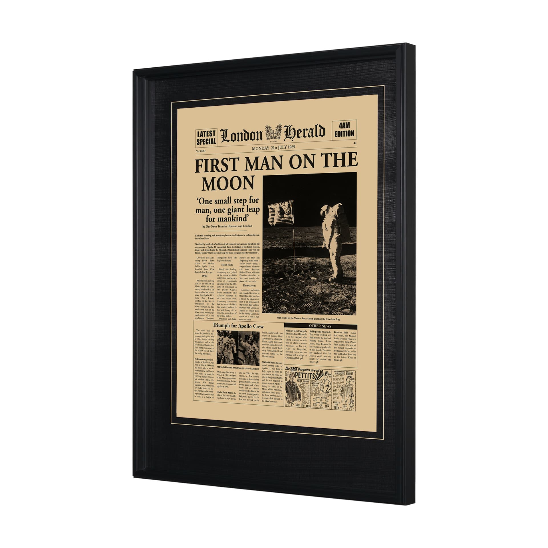 First Man On The Moon by Vintage Collection Hand Embelished Framed Art Photo Matted under Glass — product photograph