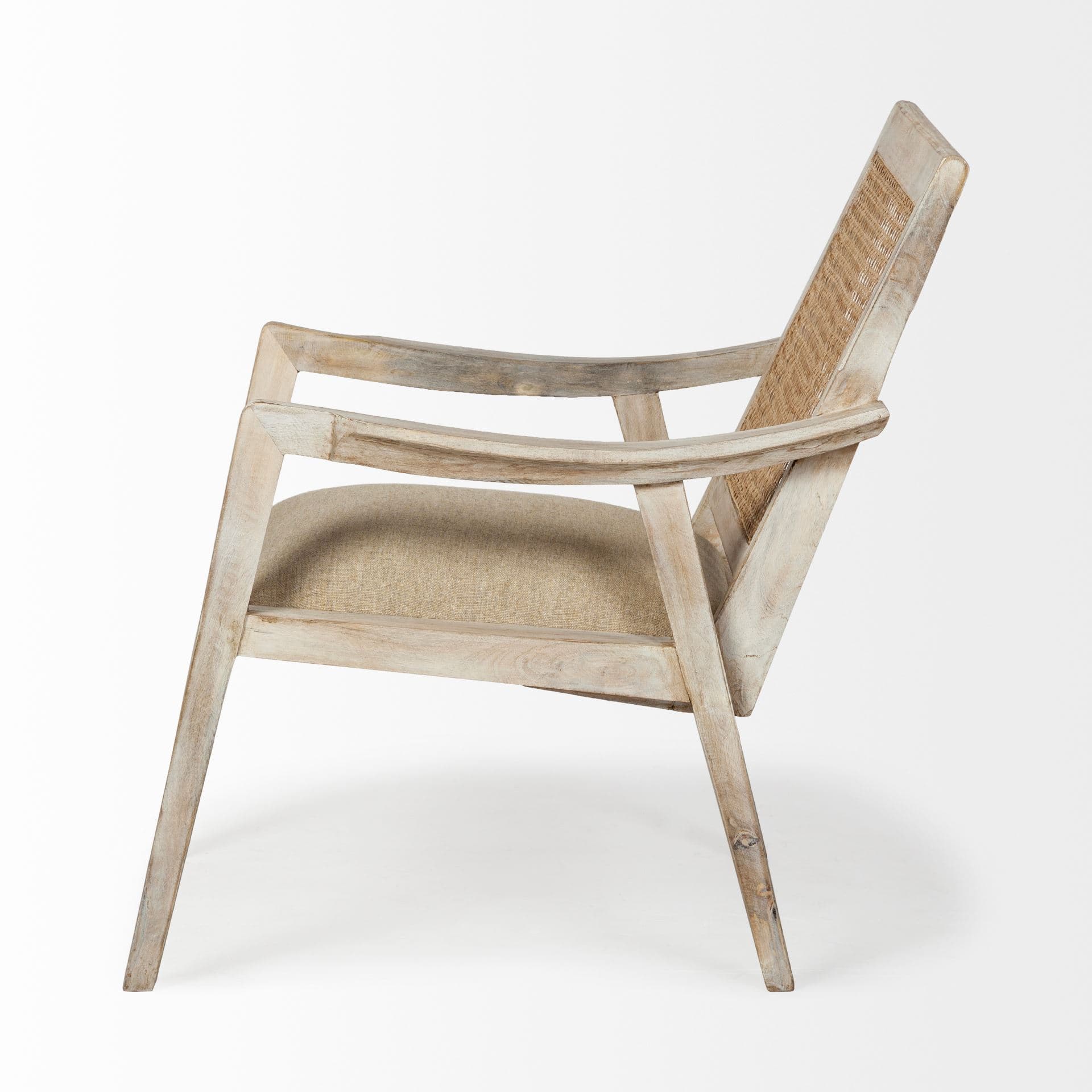 Teryn Cream Linen Seat And Natural Wooden Base w/ Mesh Back Accent Chair — product photograph