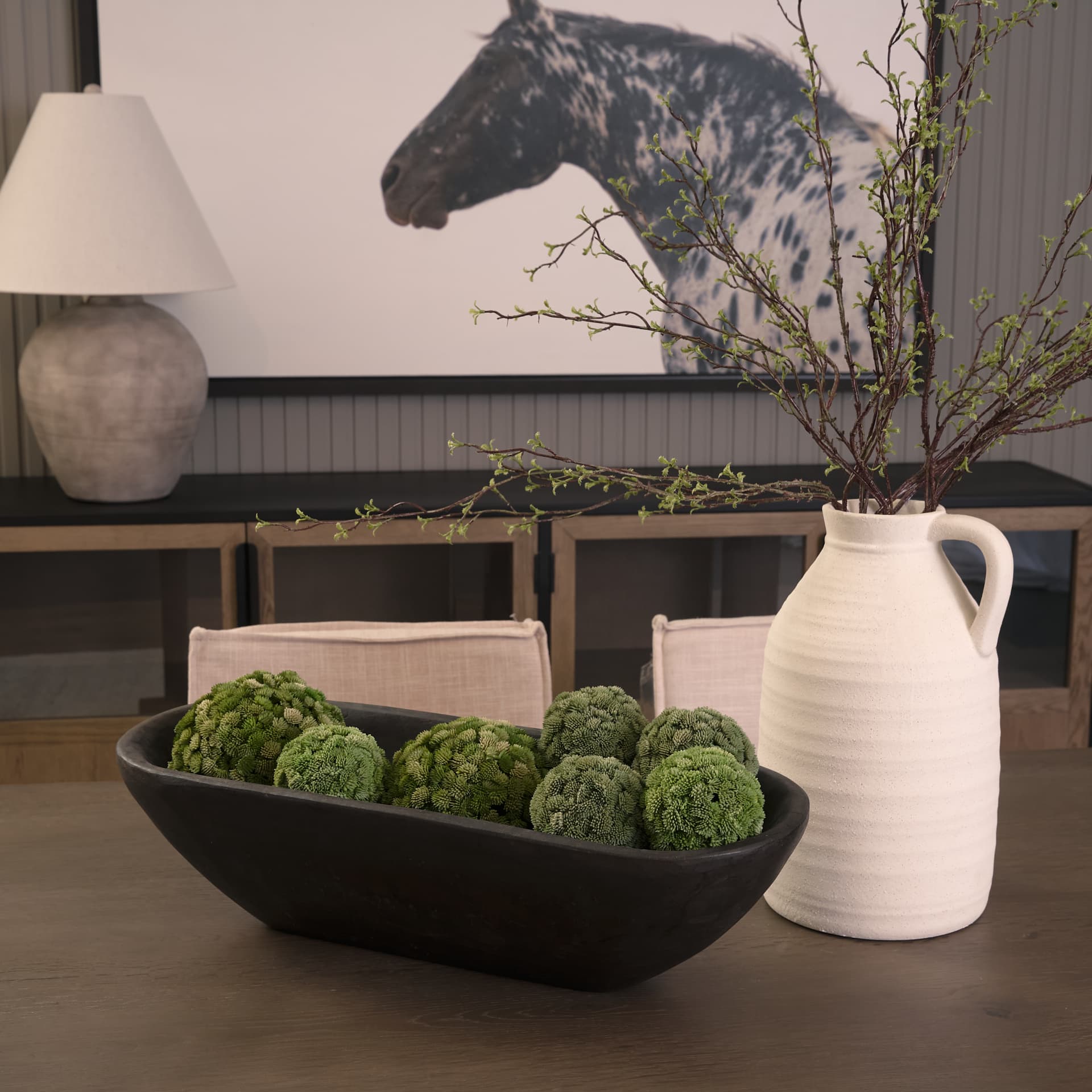 Athena Extra Large Oblong Black-Brown Reclaimed Wood Bowl — in a styled room