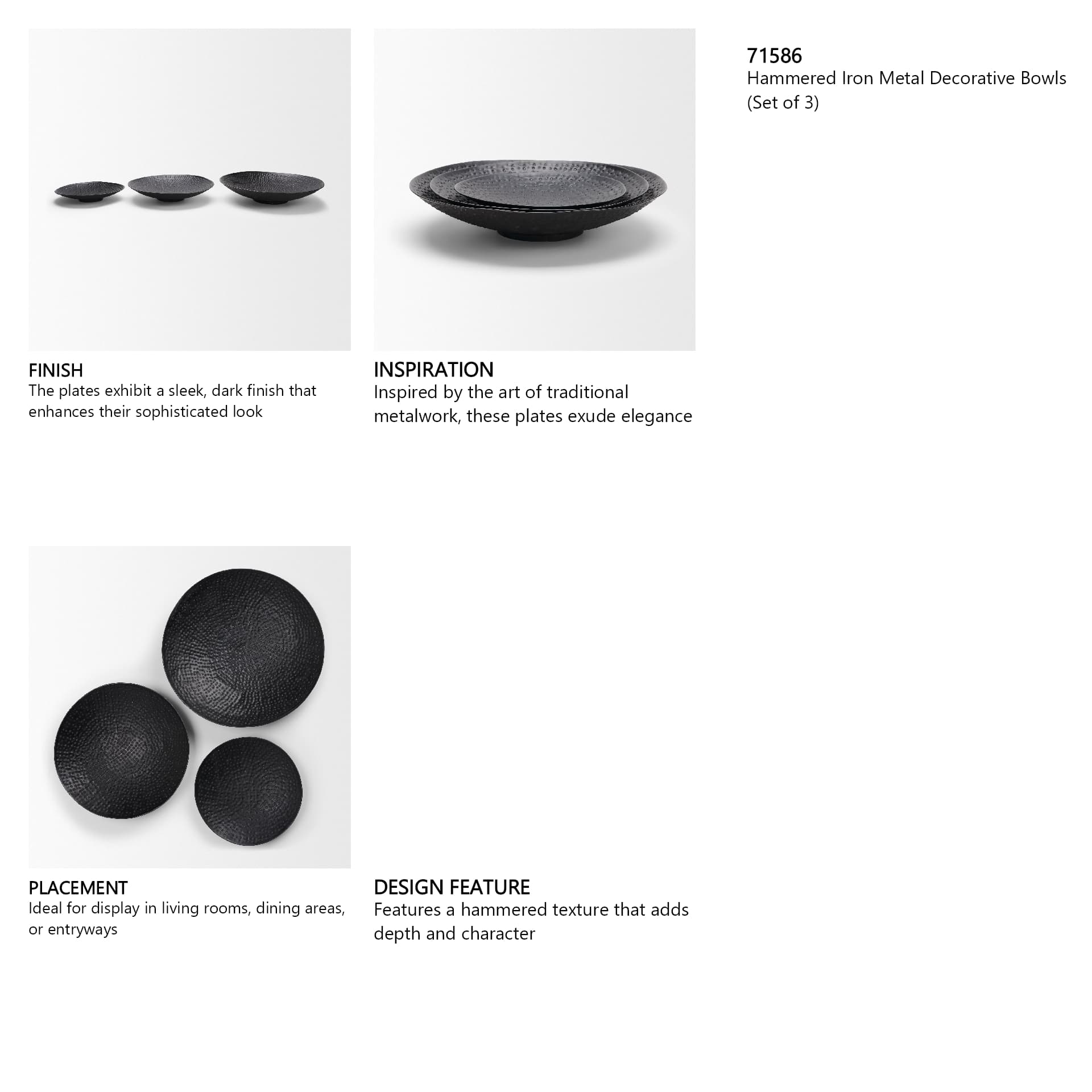Patera Hammered Iron Metal Decorative Bowls (Set of 3) — in a styled room