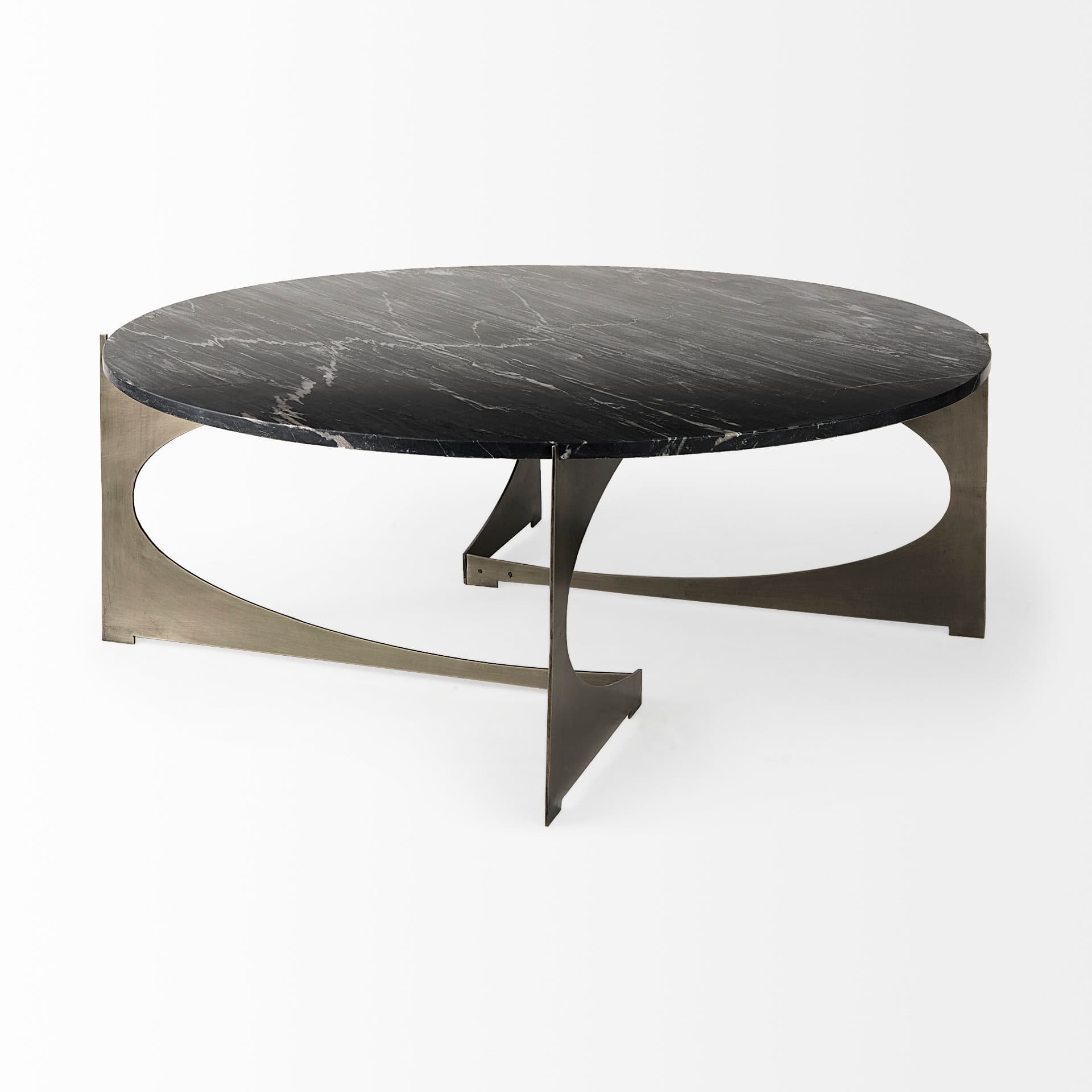 Reinhold III Black Marble Top Iron Coffee Table — product photograph
