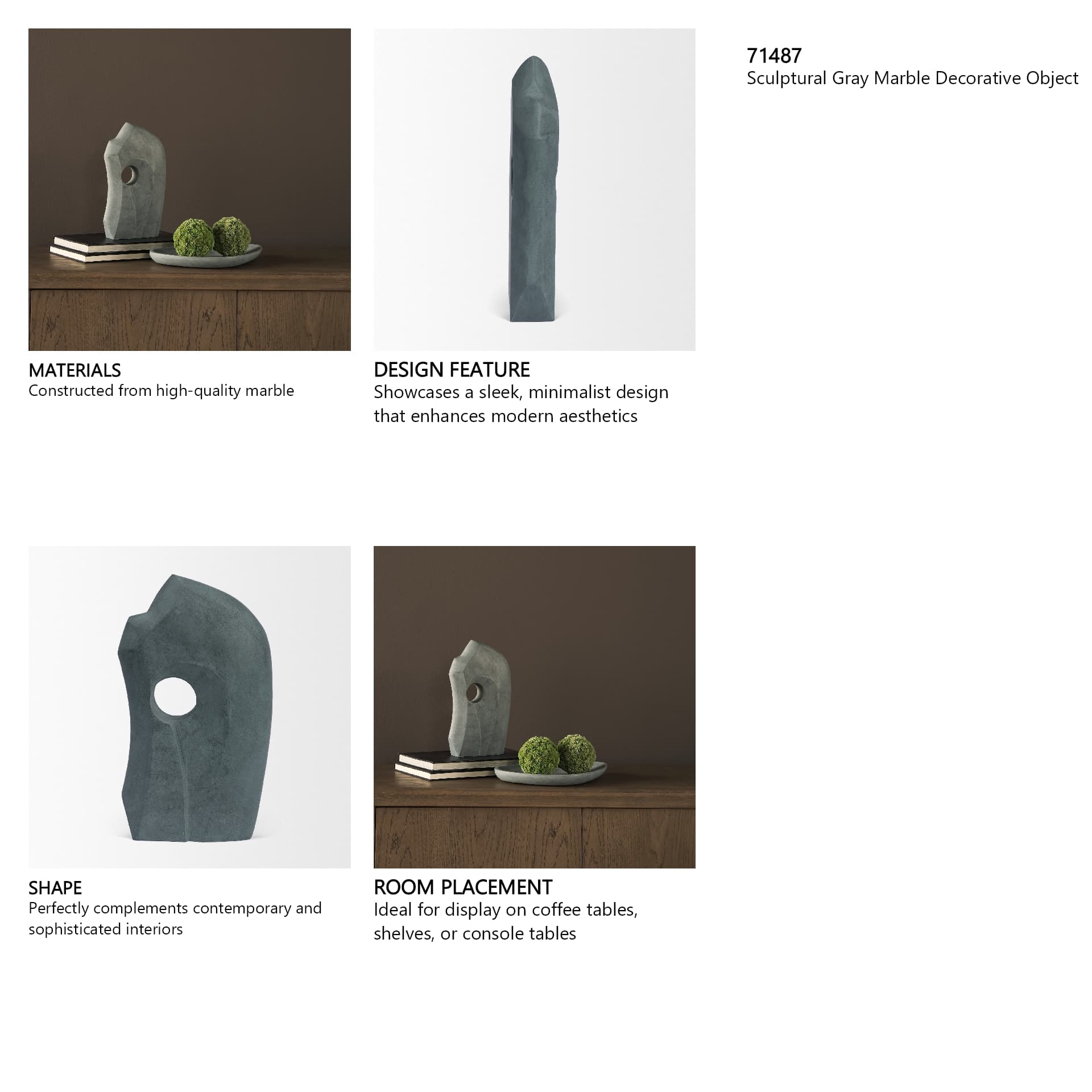 Carico Sculptural Gray Marble Decorative Object — in a styled room