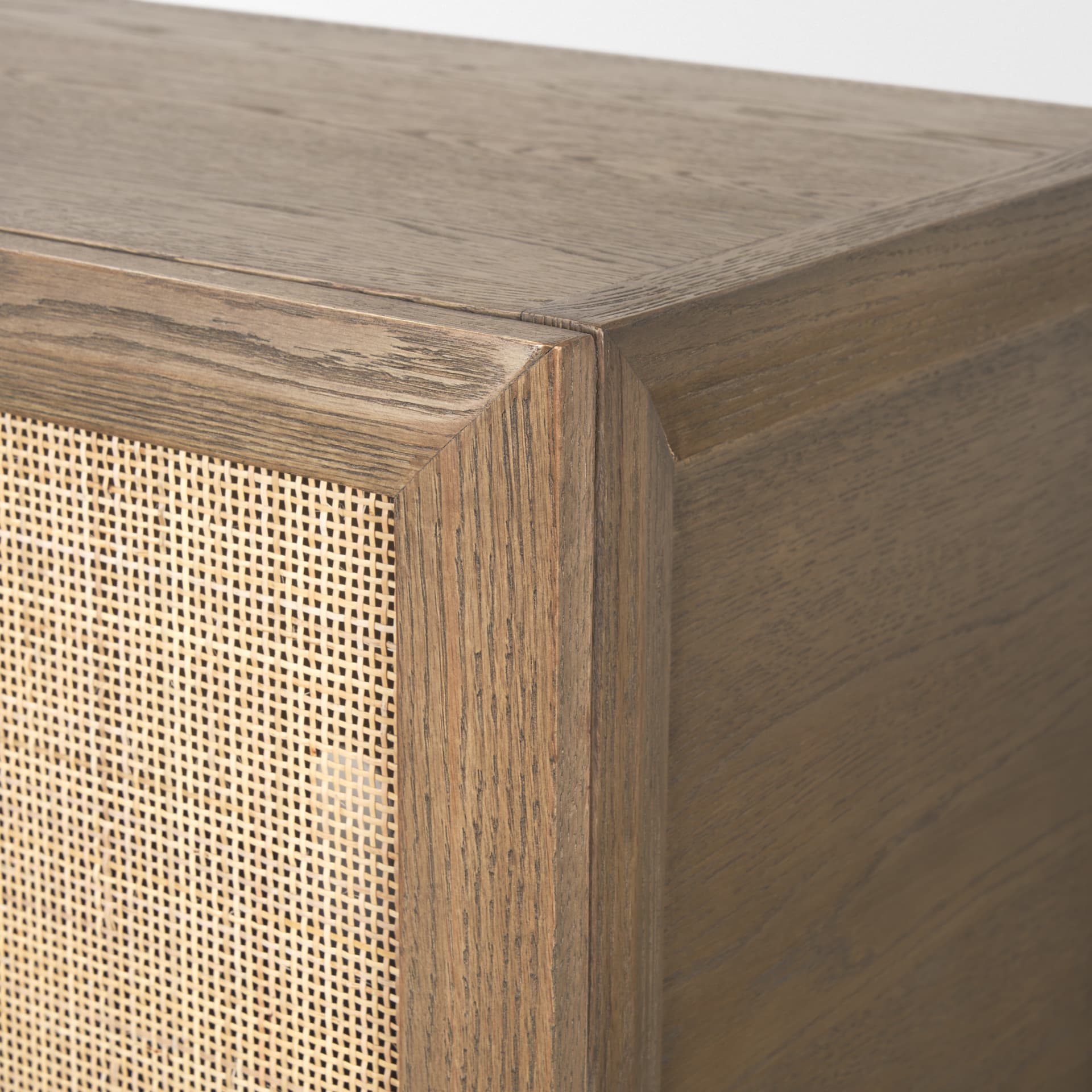 Sina Brown Oak Wood w/ Natural Rattan 4 Door Sideboard — product photograph
