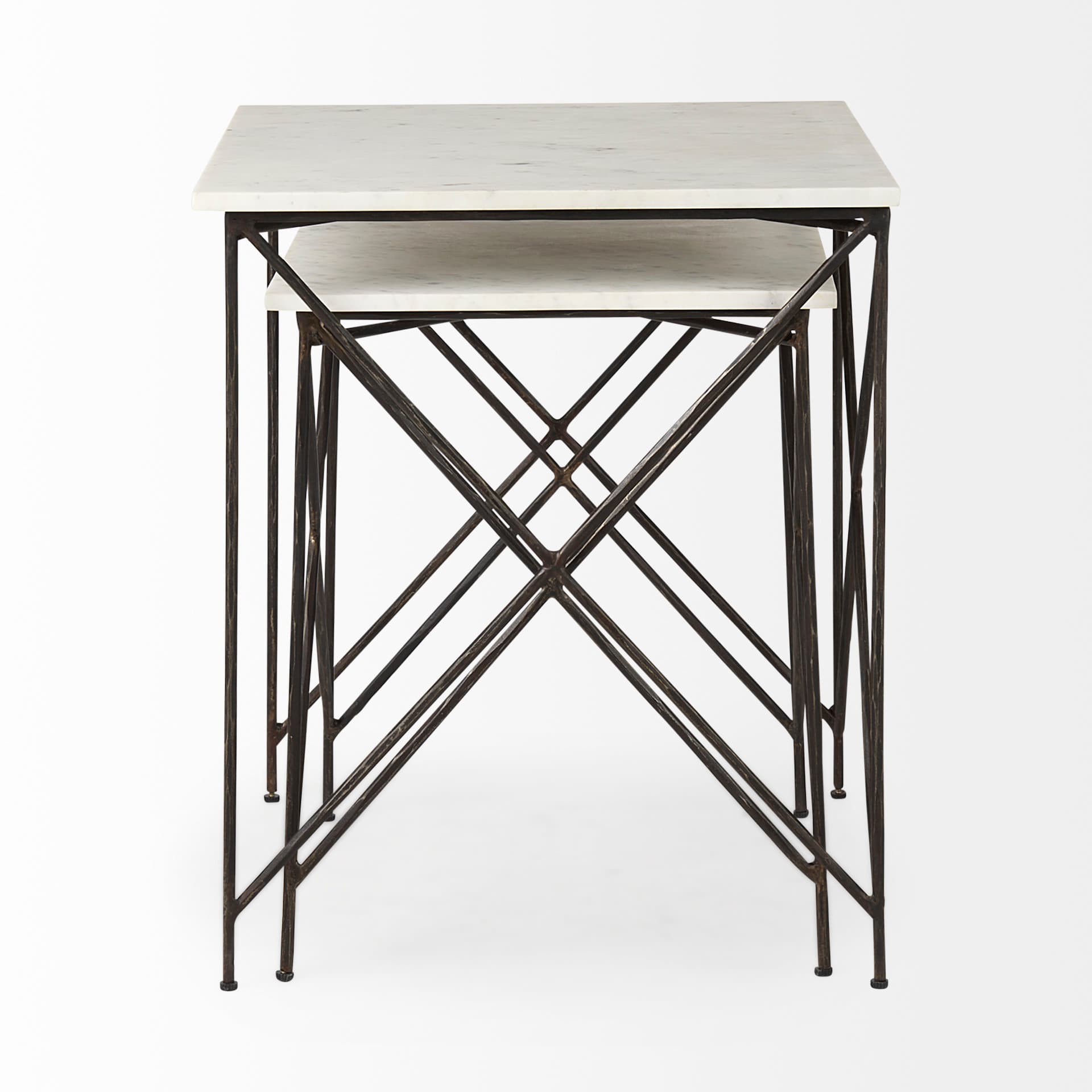Lorlei 20.0L x 20.0W x 23.8H White Marble Top W/ Gray Iron Legs End and Side Table — product photograph