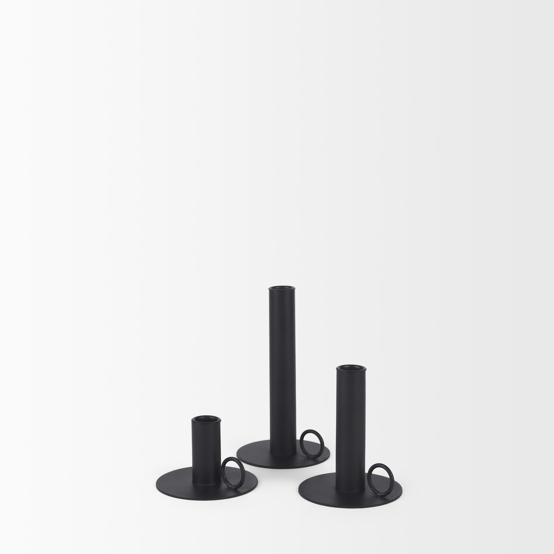 Noir Matte Black Metal Candle Holders (Set of 3) — product photograph