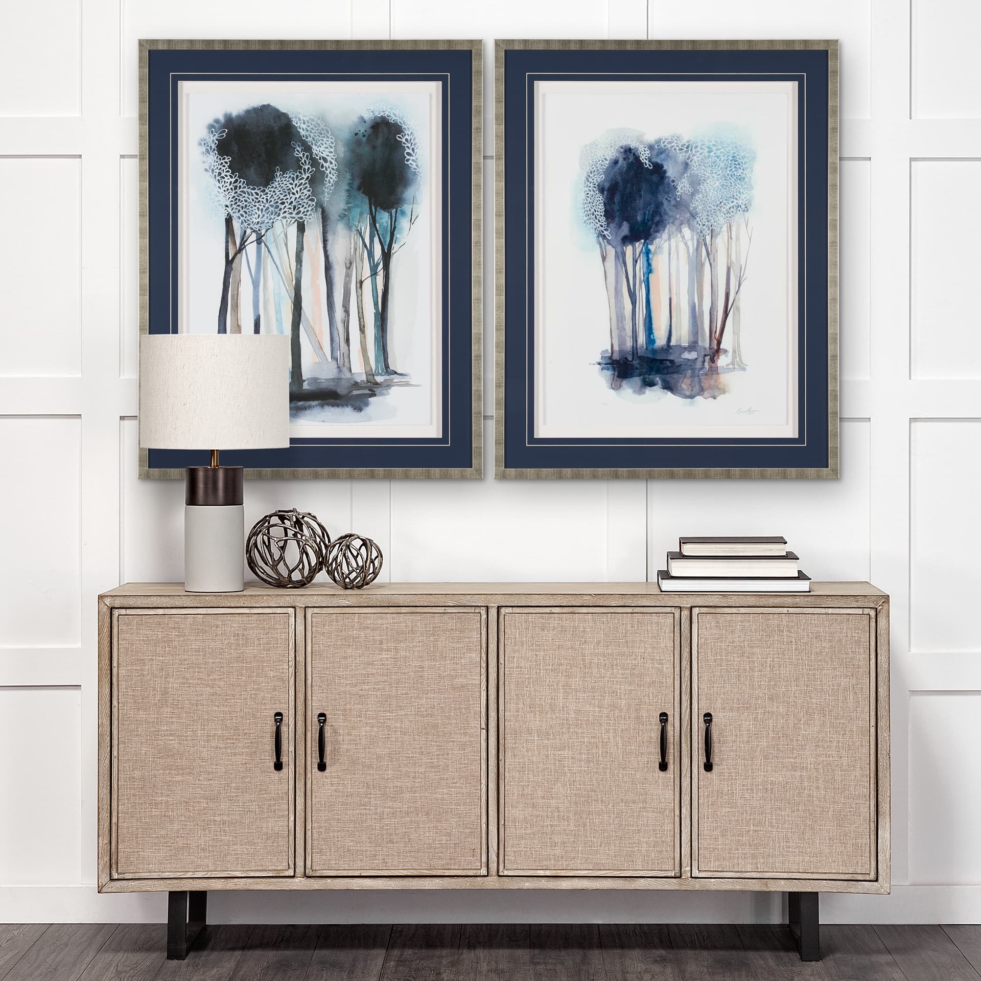 Custom Tranquil Coppice II (MC) by Grace Popp a Framed Art Print Matted under Glass — in a styled room