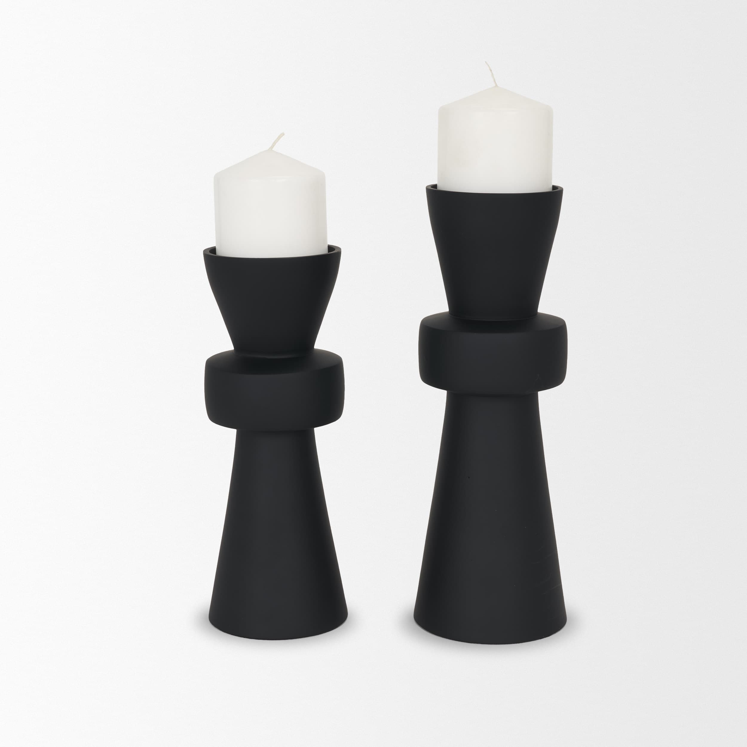Odilia Small Smooth Matte Black Metal Geometric Pillar Candle Holder — product photograph