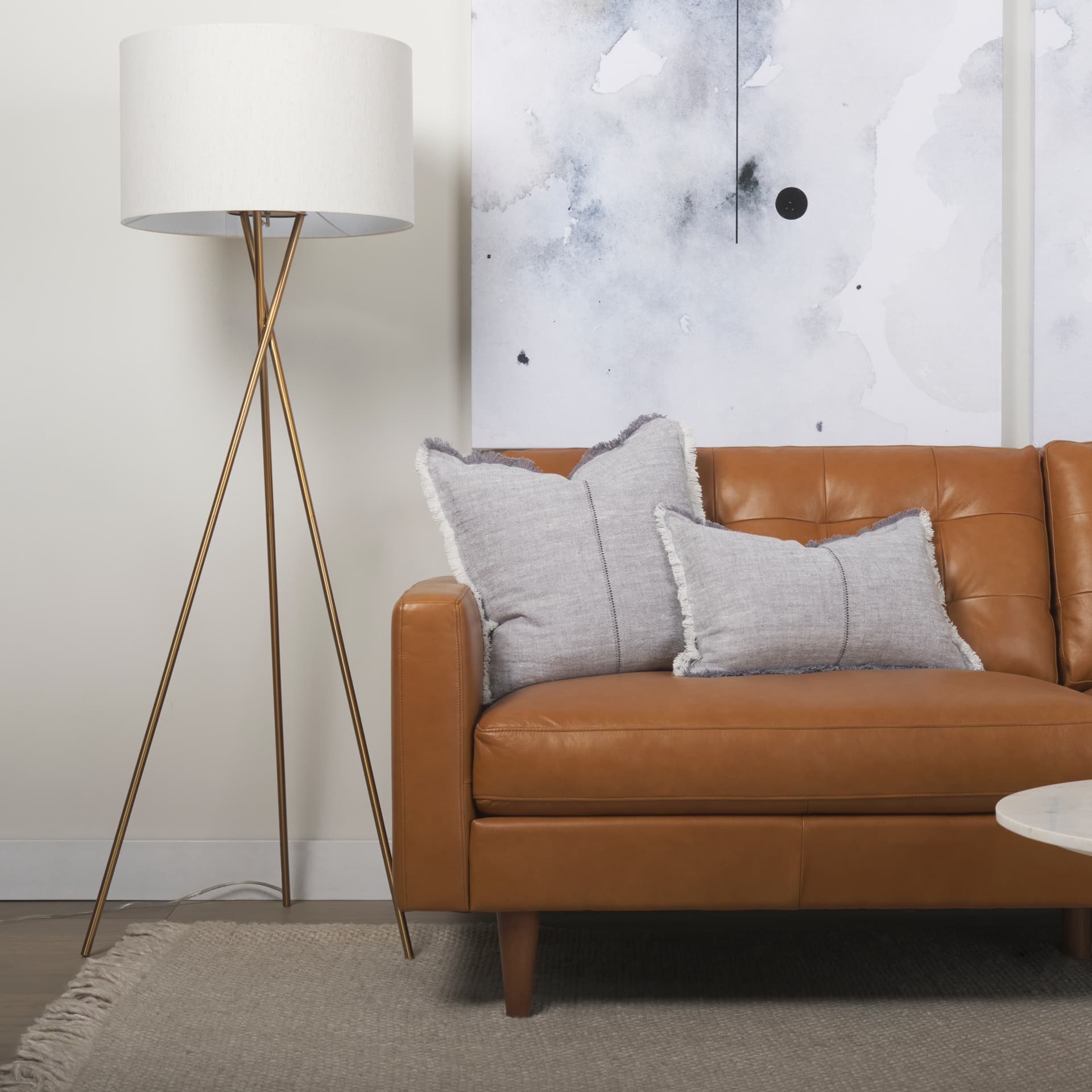Olaf 88.2L x 37.8W x 35.0H Tan Leather Sofa — product photograph
