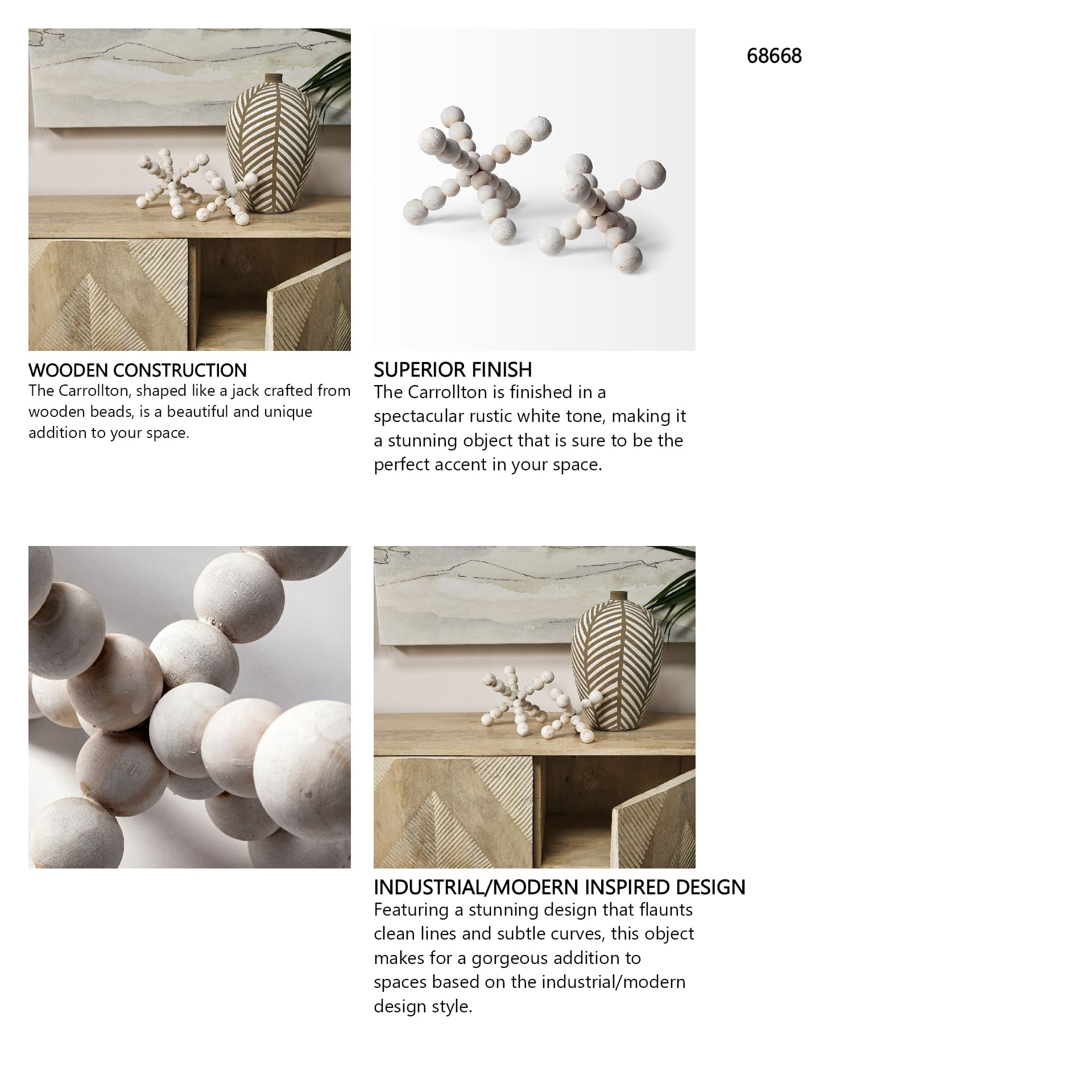 Carrollton I (Small) 7L x 7W Off-White Geometric Wood Ball Jack — in a styled room