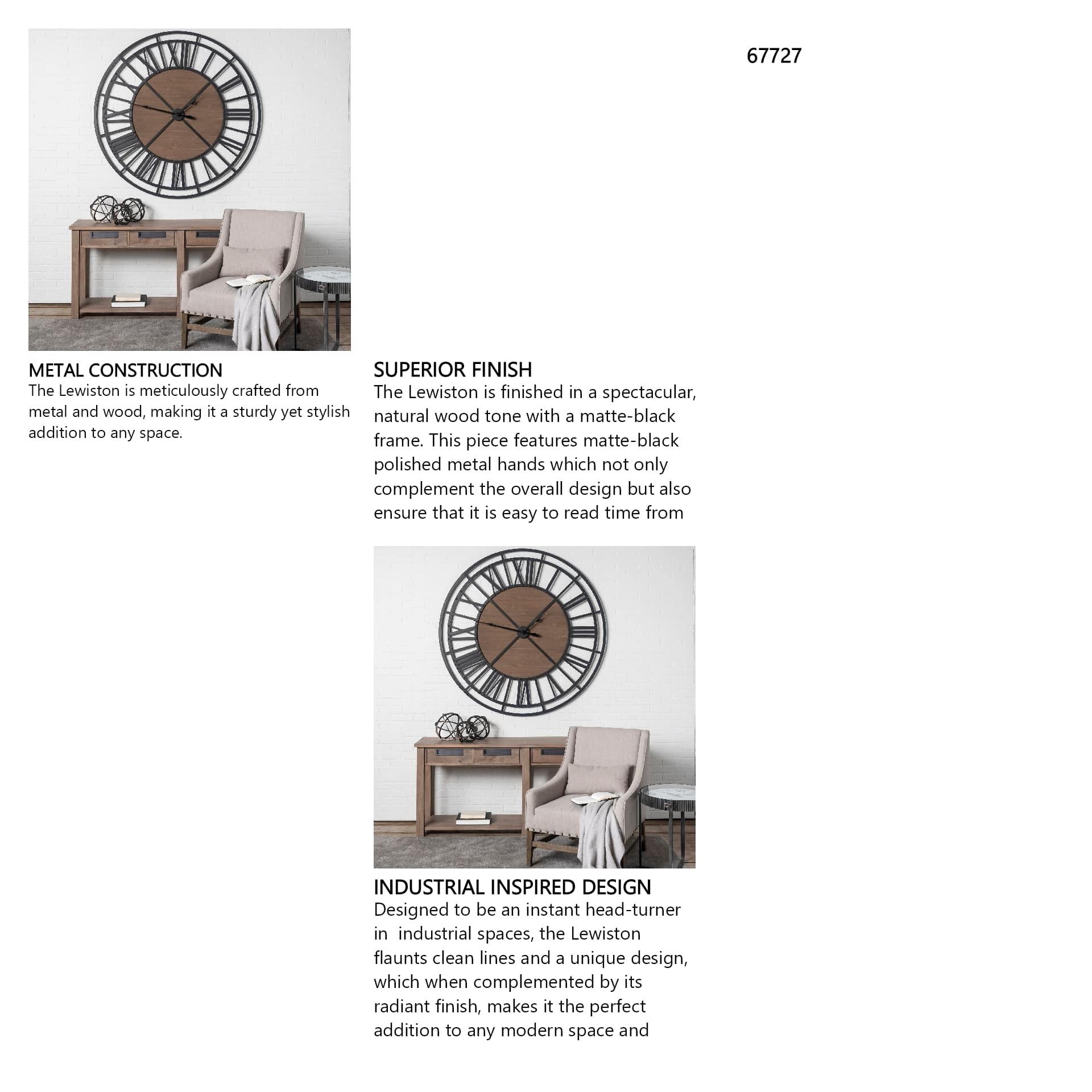Lewiston 59" Round Oversized+ Industrial Wall Clock — in a styled room