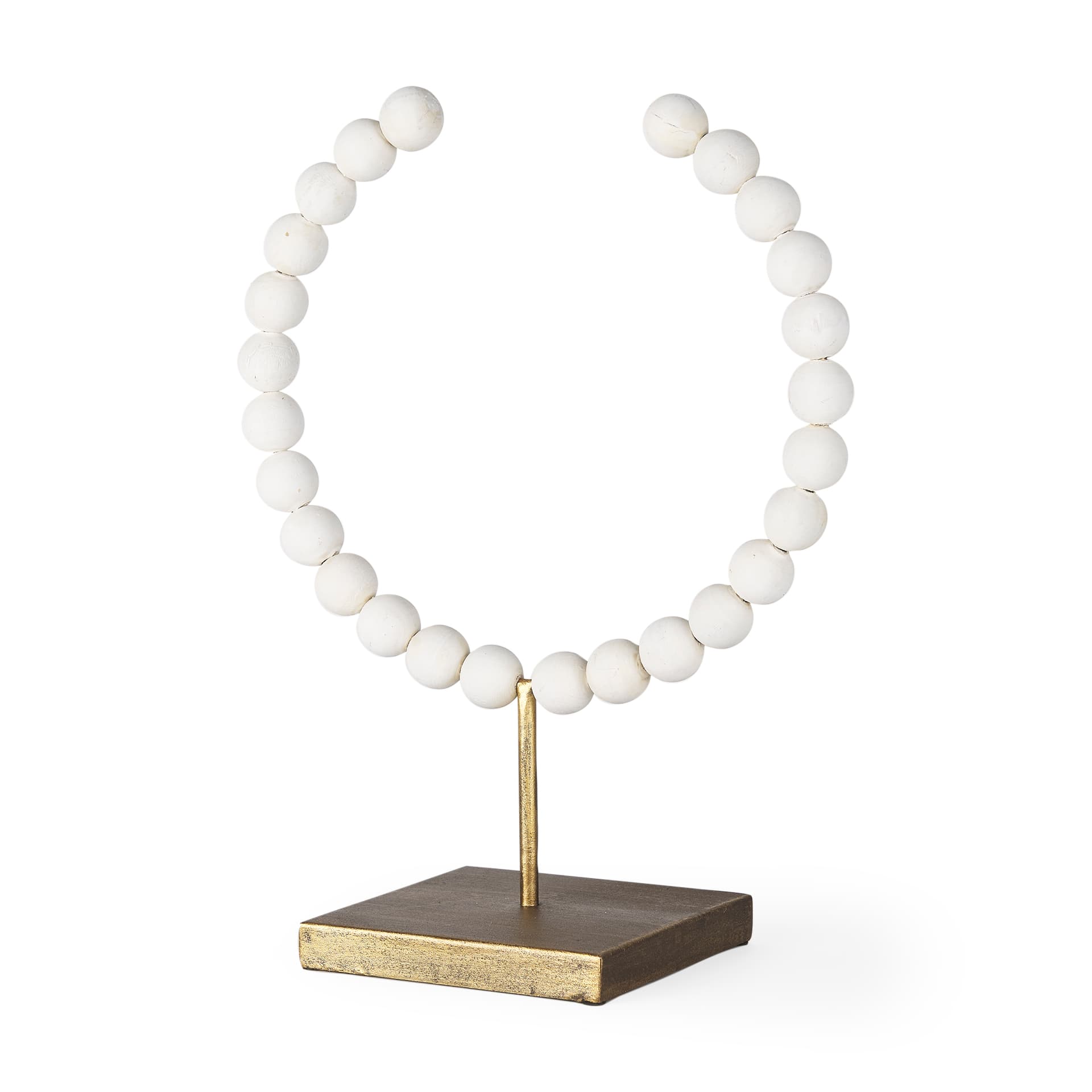 Pontchartrain II (Large) 11L x 6W White Beaded Broken Sphere Decorative Object W/ Gold Base — product photograph