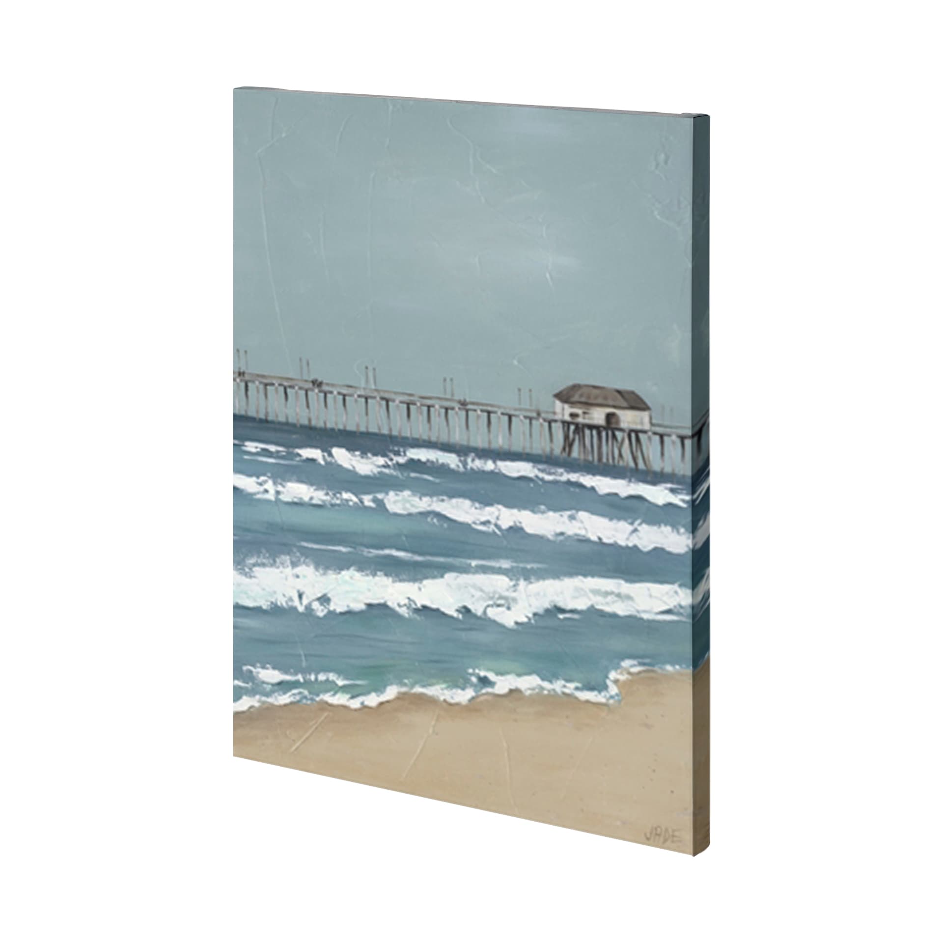 Fishing Pier II by Jade Reynolds a Hand Embellished Textured Canvas — product photograph