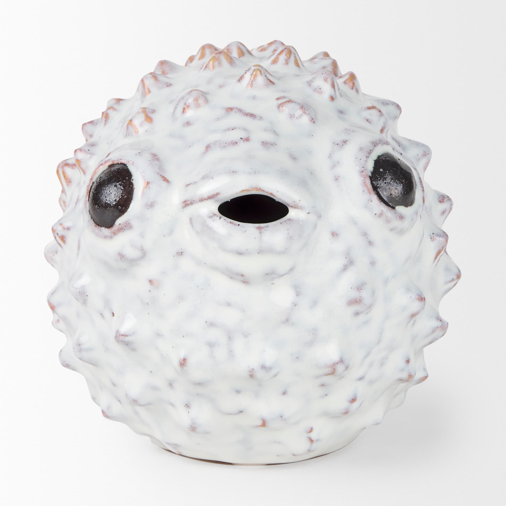 Spike II (Large) 10L x 6W Off-White Ceramic Puffer Fish — product photograph