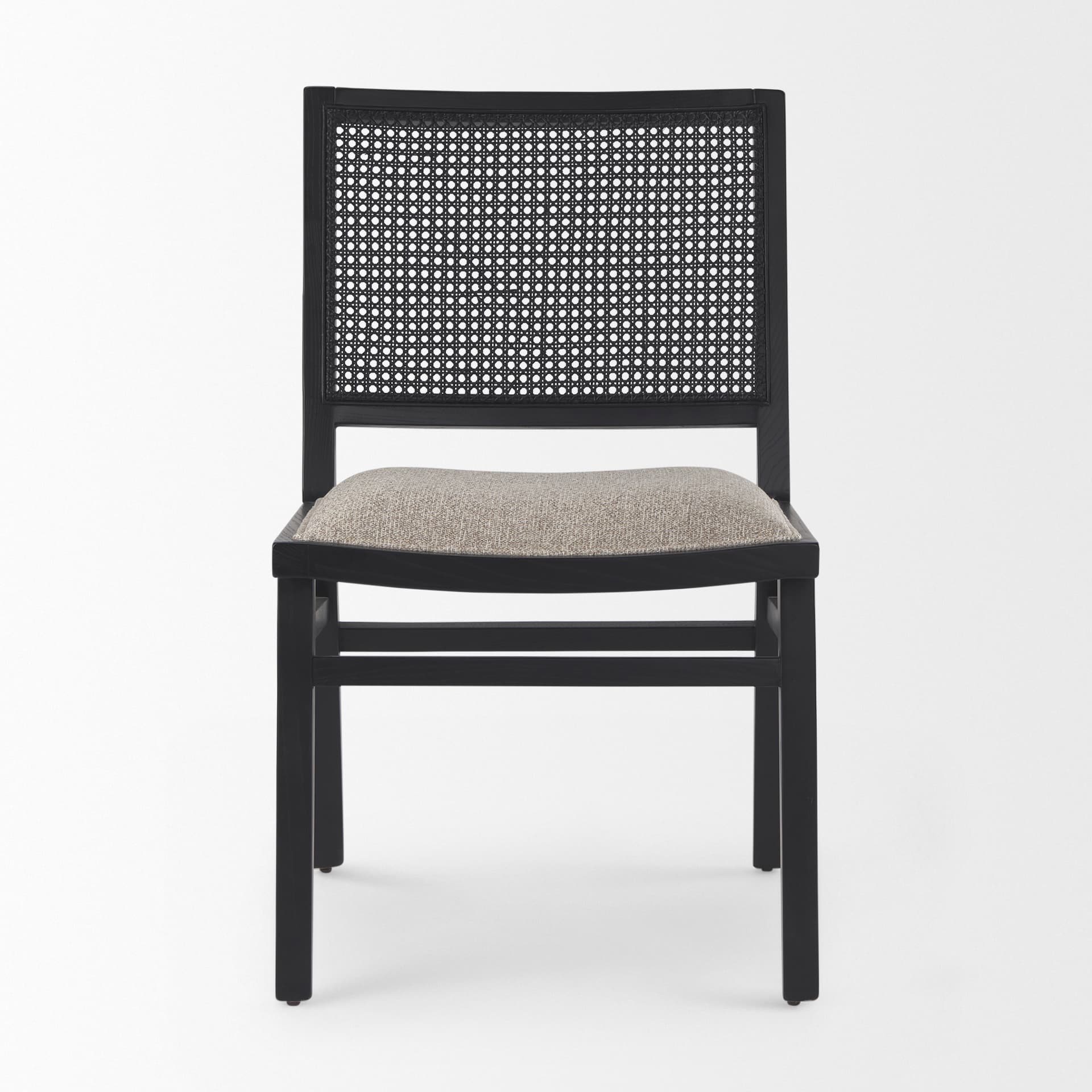 Wynn Cane Back Dining Side Chair | Beige Fabric w/ Black Wood — product photograph