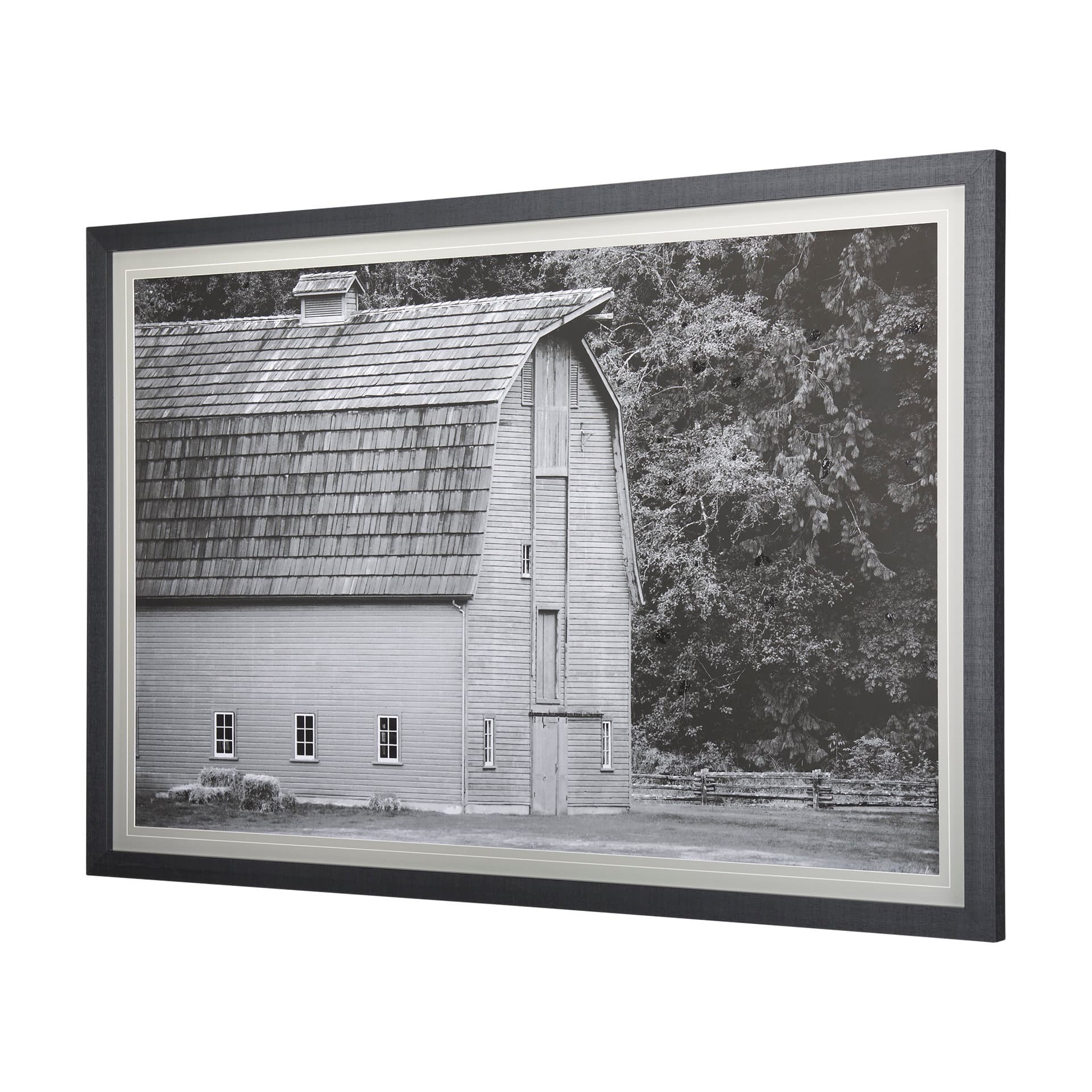 Grey & White Barn I by Mercana Studio Hand Embellished Textured Framed Photo Art Print Matted under — product photograph