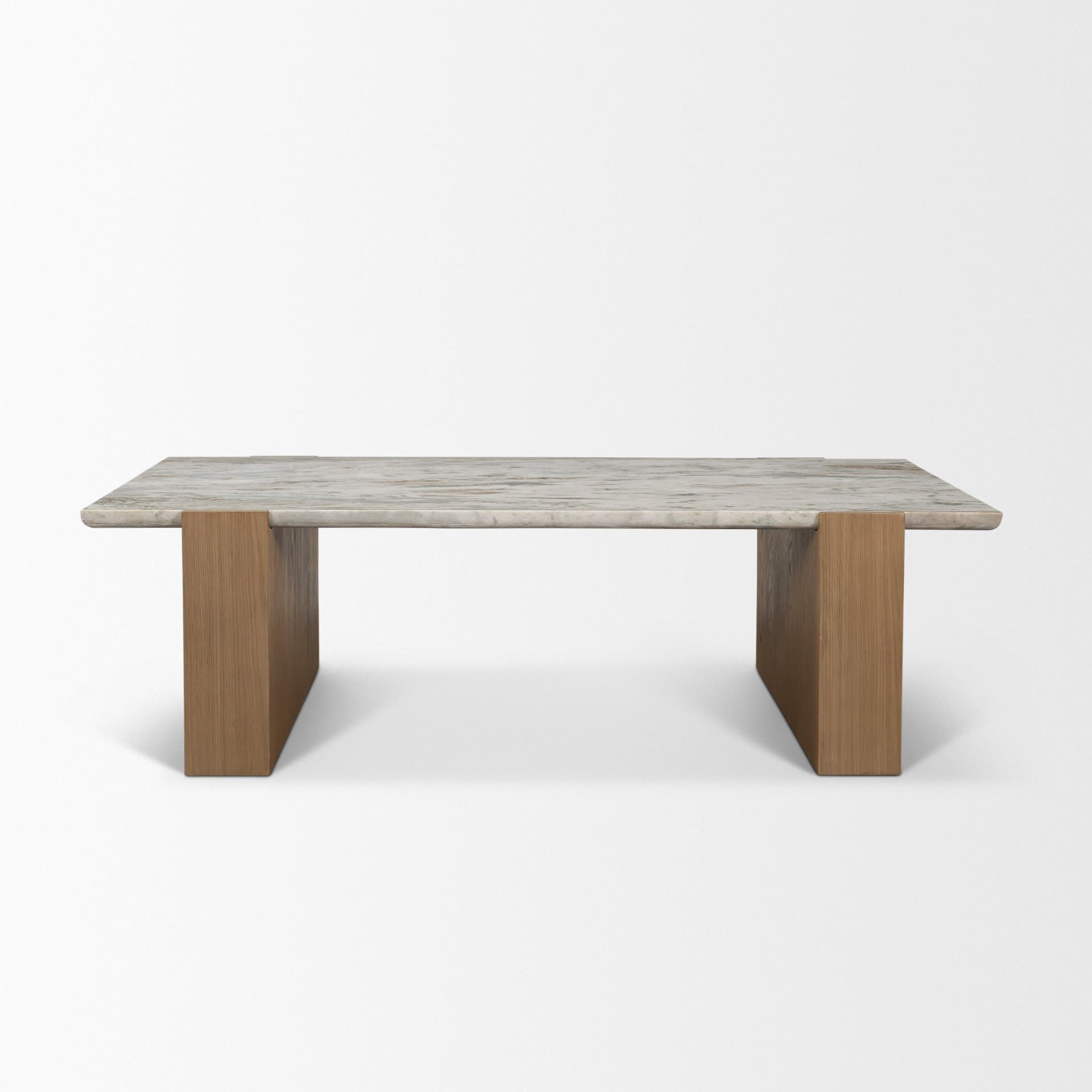 Milos Pink Marble Top w/ Light Brown Oak Wood Coffee Table — product photograph