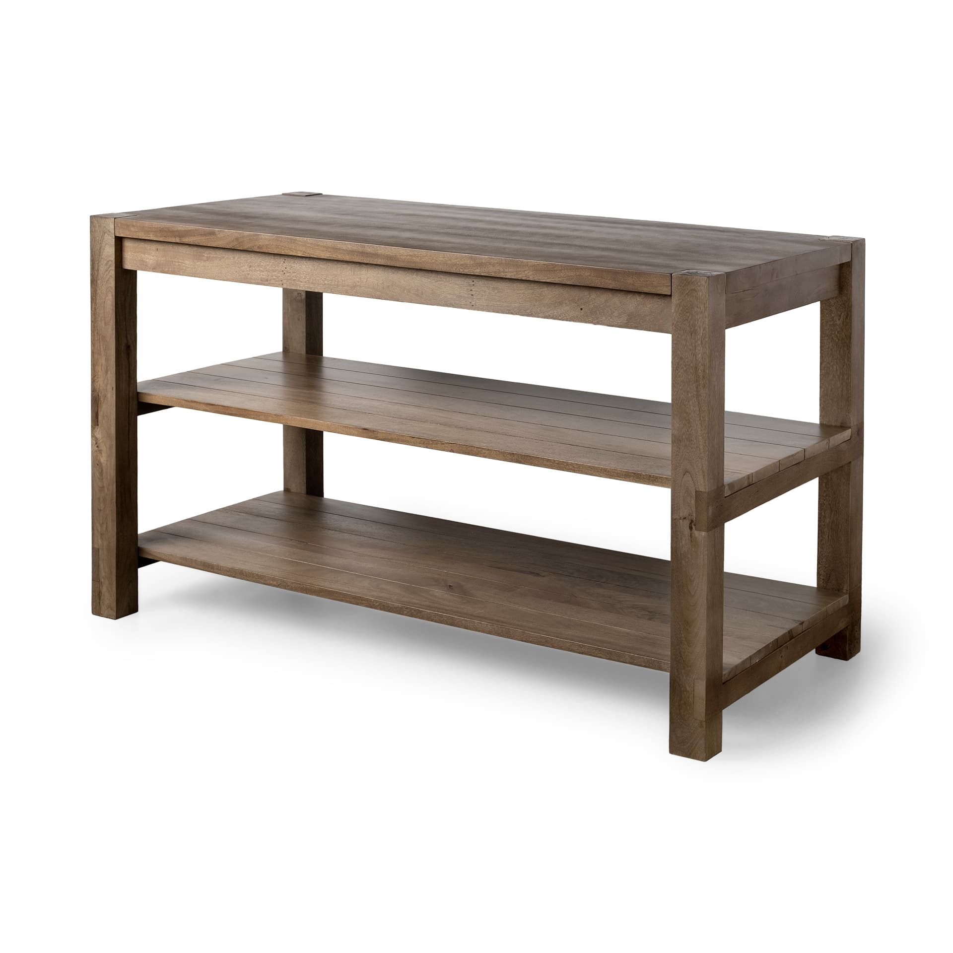 Emeril Brown Solid Wood Two-Tier Smooth Counter Top Kitchen Island — product photograph