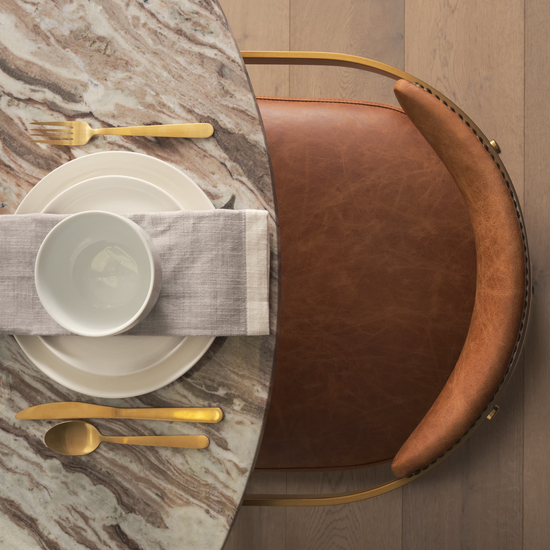 Allyson 54" Round Pedestal Dining Table | Savar Pink Marble & Brown Wood | Seats 6 — product photograph