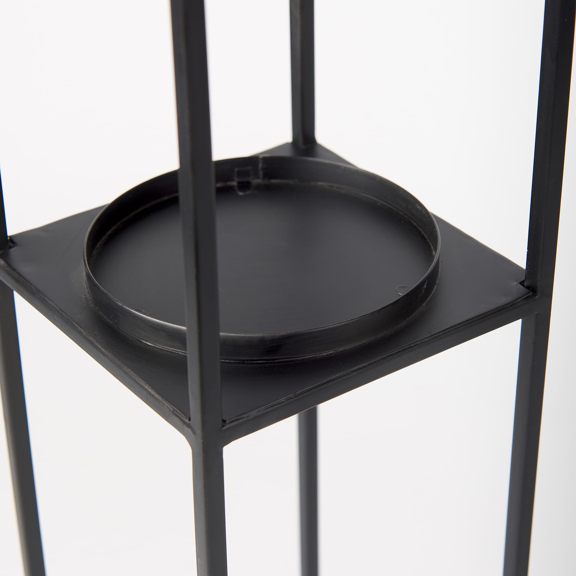 Cindy Set of 2 Matte Black Metal and Hurricane Glass Pillar Tabletop Candle Holders — product photograph