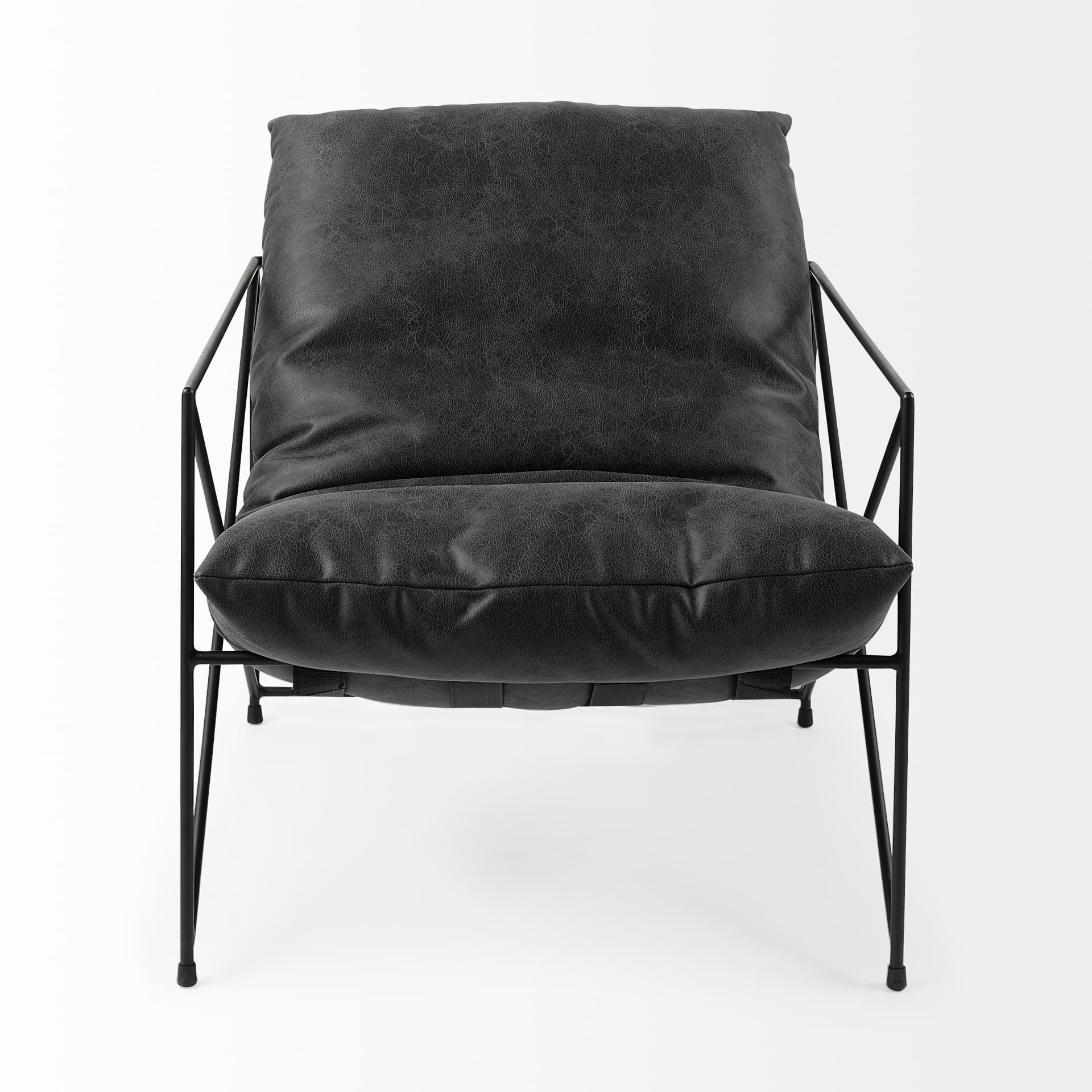 Leonidas 28.5L x 29.5W x 34.0H Black Faux Leather Seat W/ Black Metal Frame Accent Chair — product photograph