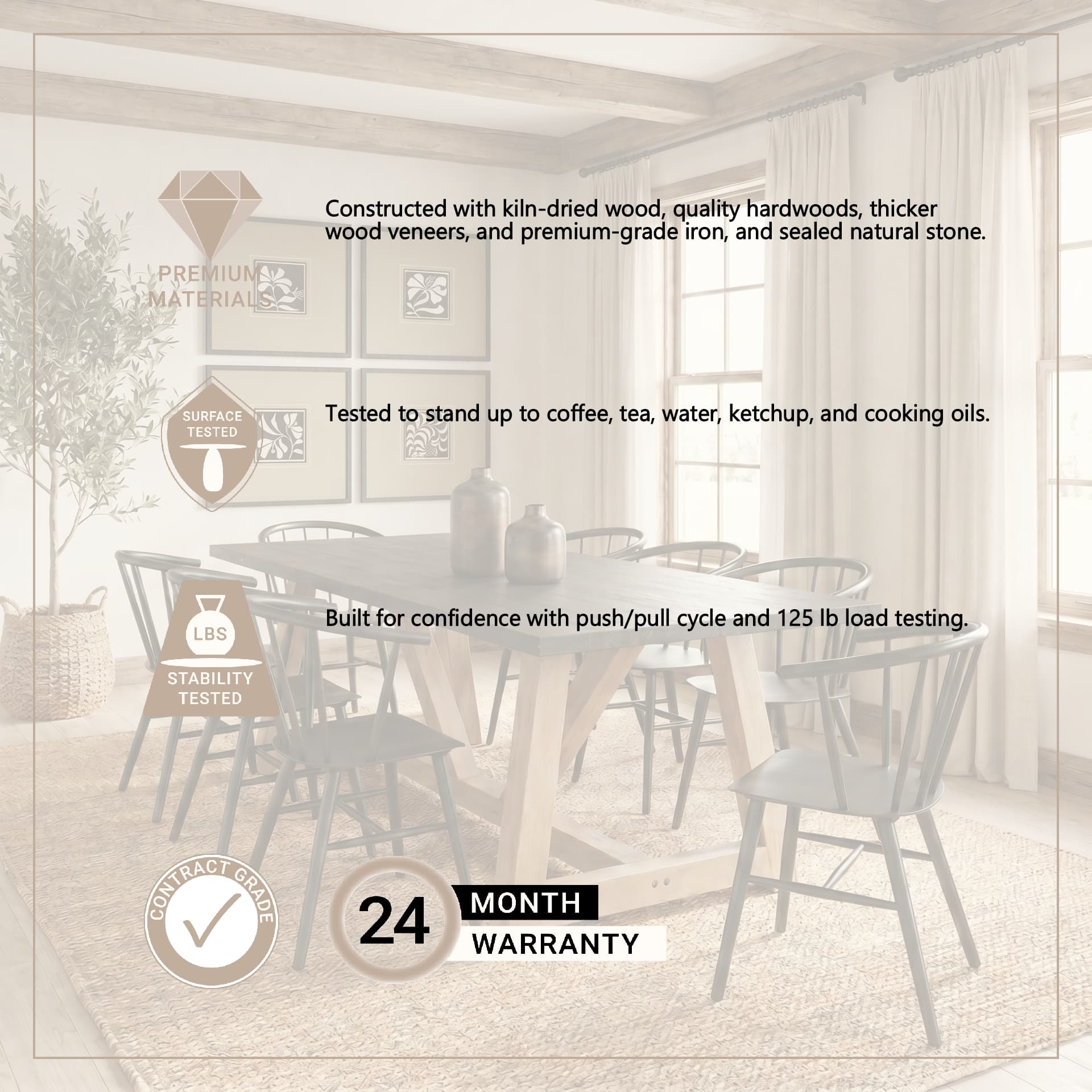 Rialto 96"L x 42"W Trestle Dining Table | Modern | Black-Brown Wood & Light Brown Wood | Seats 8 — product photograph