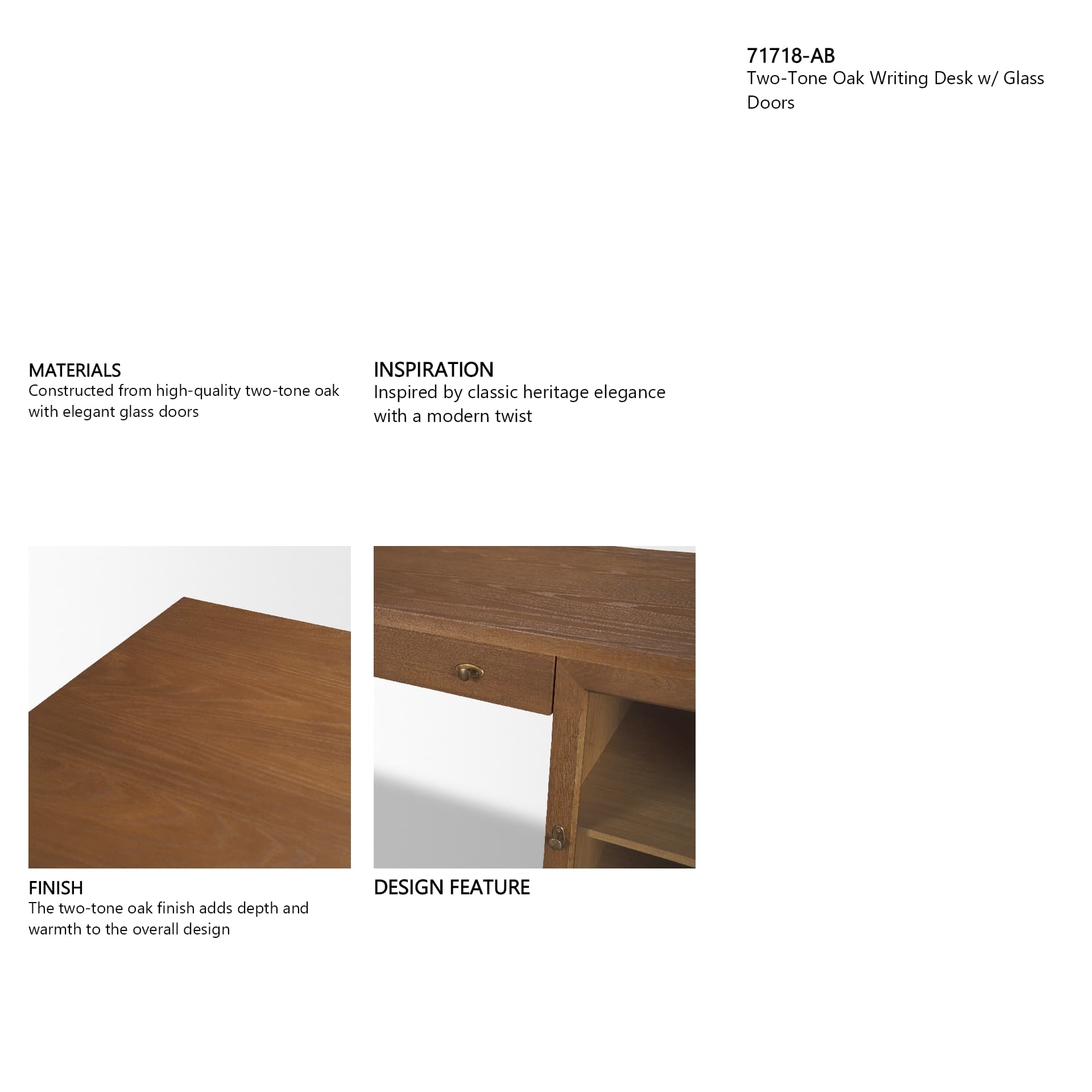 Winsford Two-Tone Oak Writing Desk w/ Glass Doors — product photograph