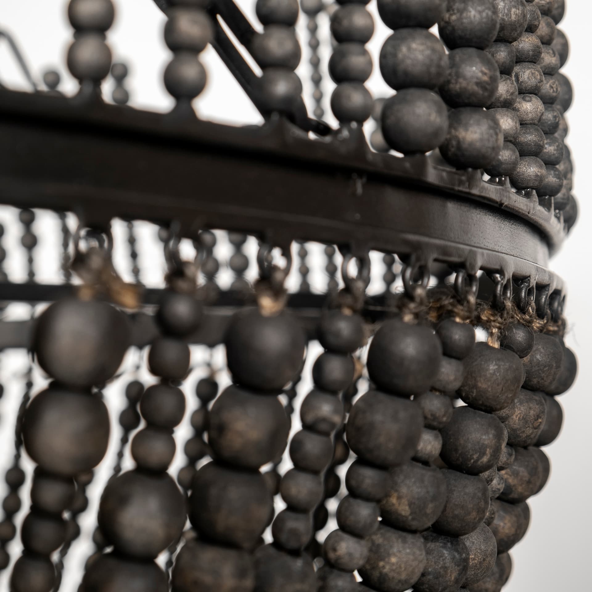 Liam I 32x30 Black Wooden Bead Bowl-Style Four Bulb Chandelier — product photograph
