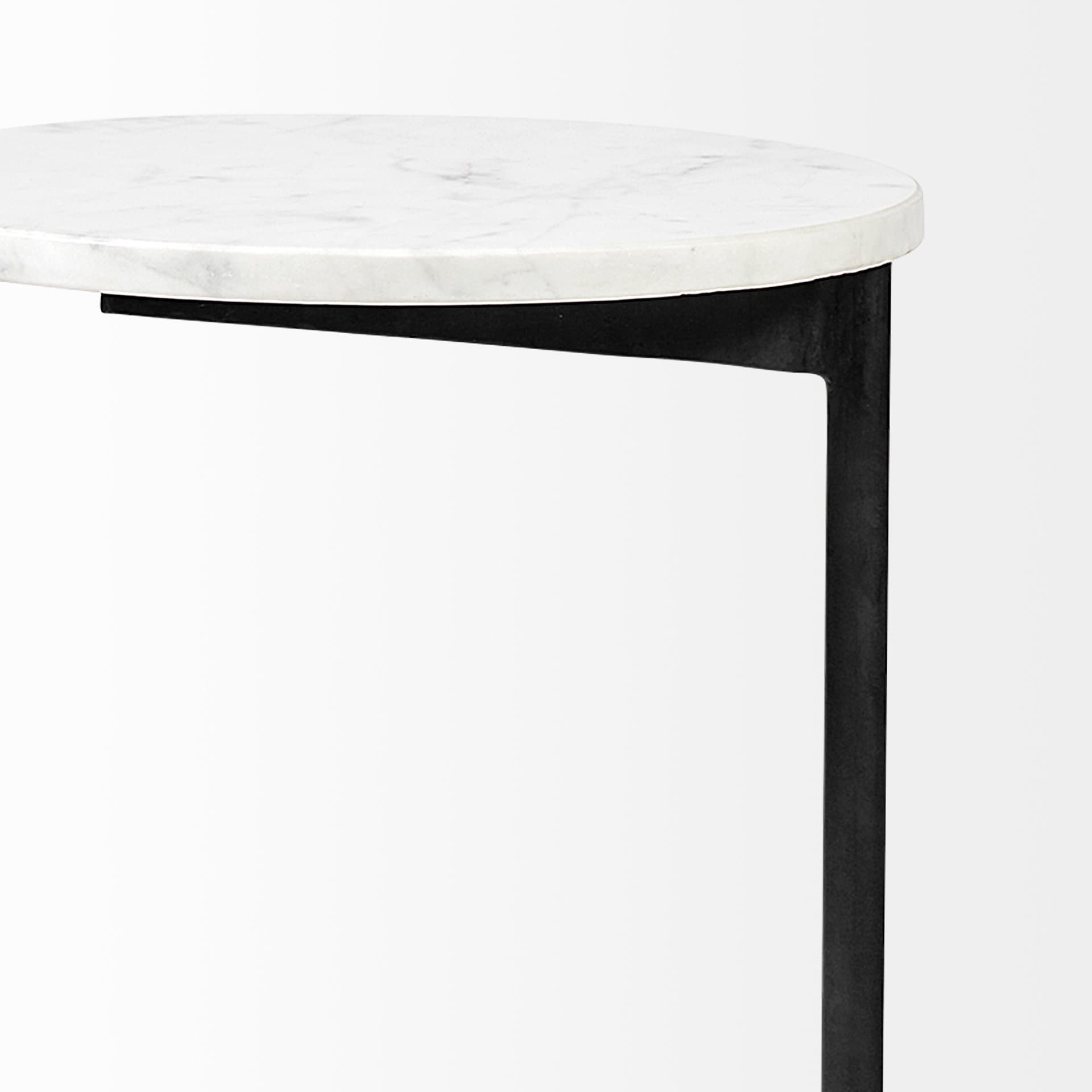 Ballatine II 15L x 15W x 27L White Marble Round Top White w/ Black Metal Base Accent Table — product photograph