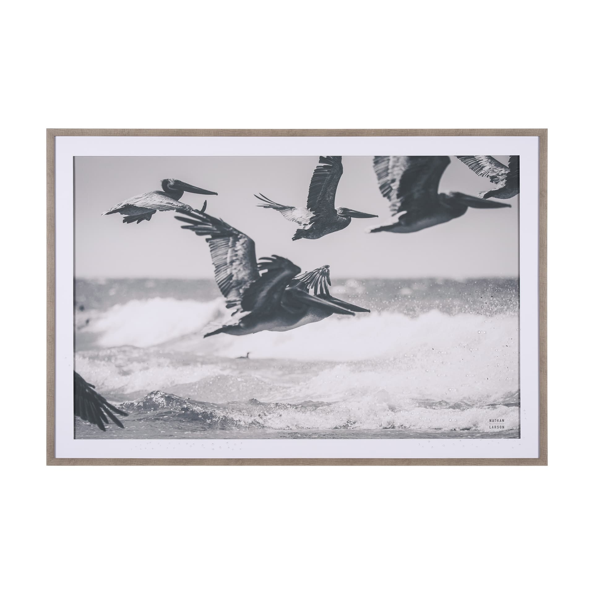 Pelican Beach by Nathan Larson a Hand Embellished Framed Photo Art Print Matted under Glass — product photograph