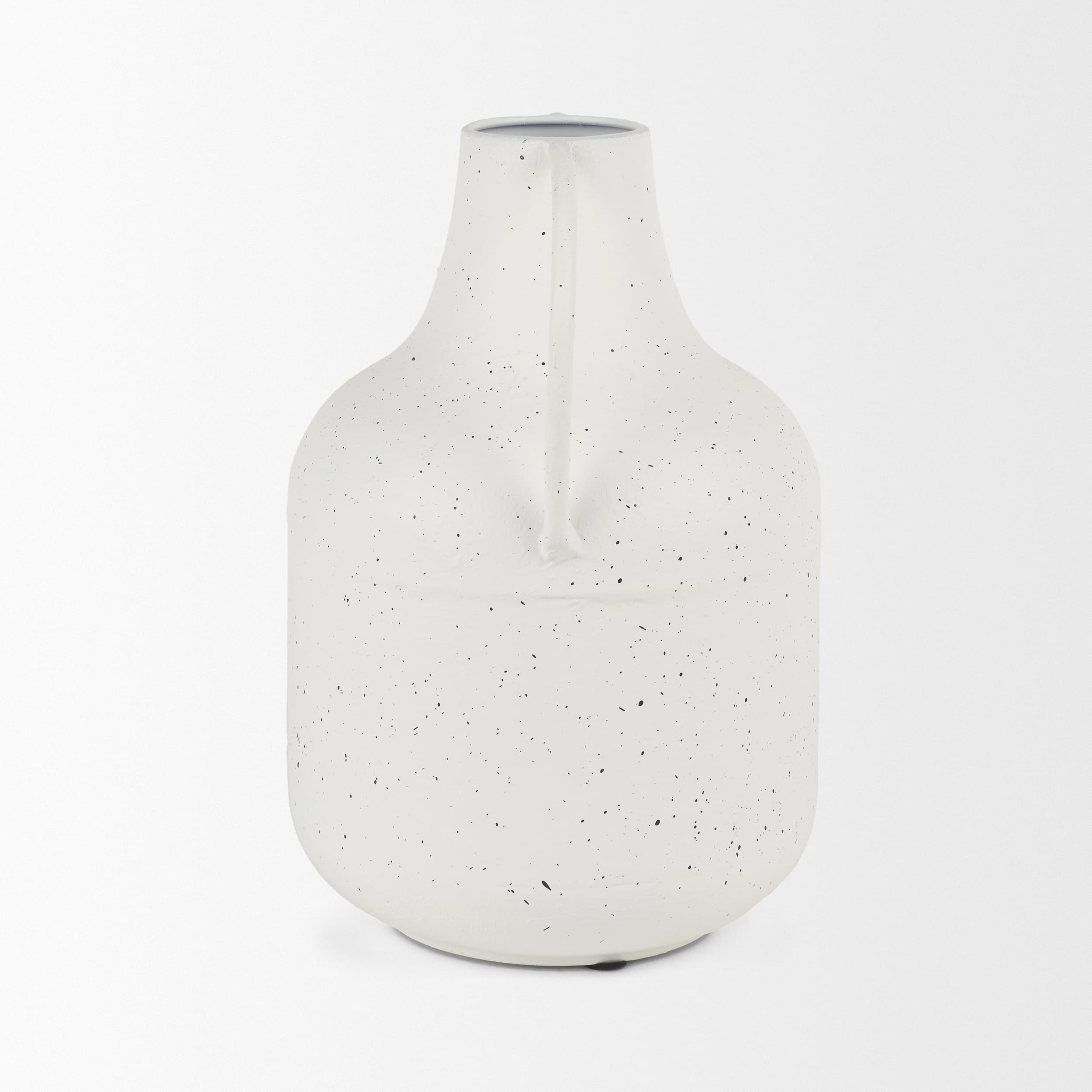 Treva Tall White w/ Black Speckles Metal Vase — product photograph