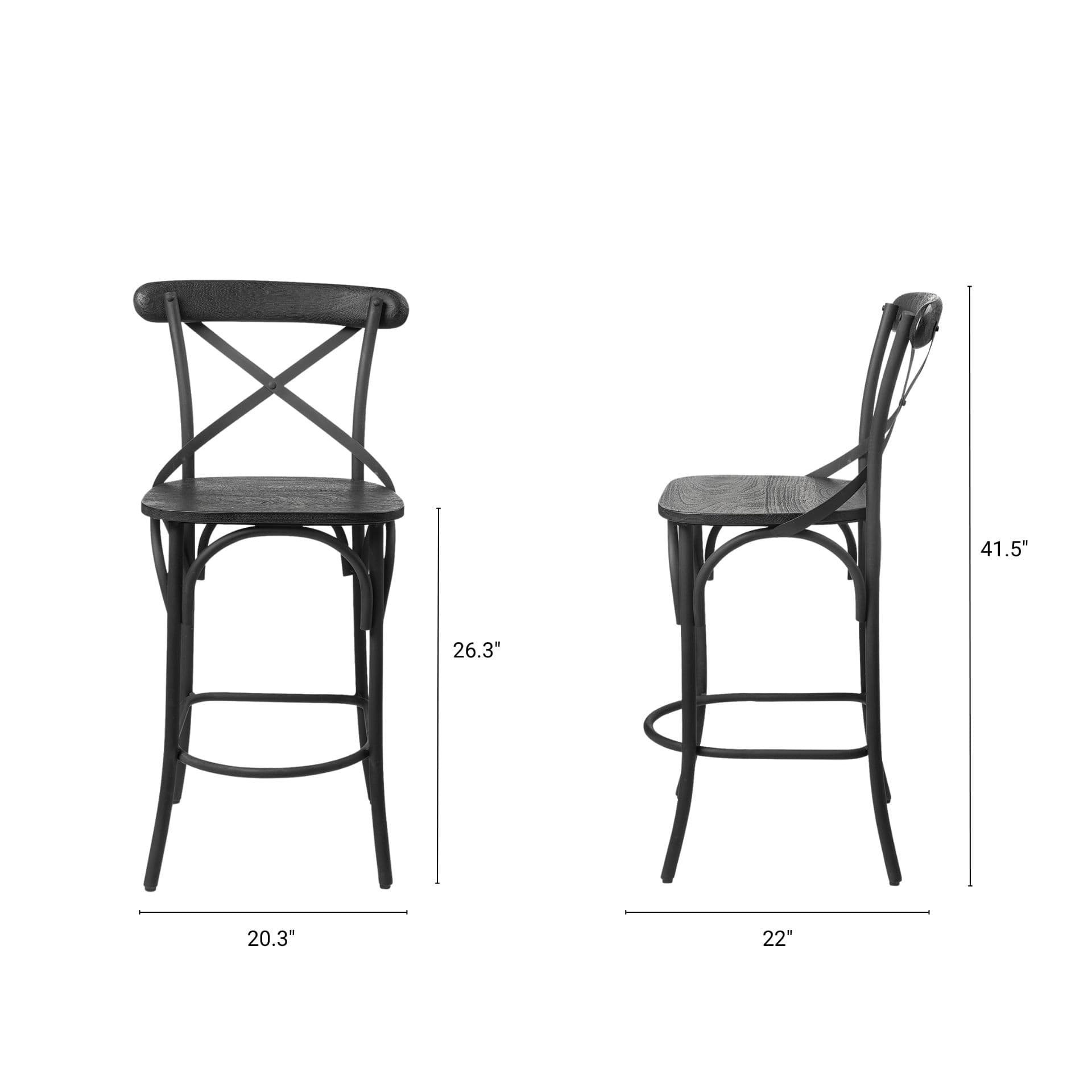 Etienne Low Back 26.25in Seat Counter Stool | Black Wood w/ Metal — product photograph