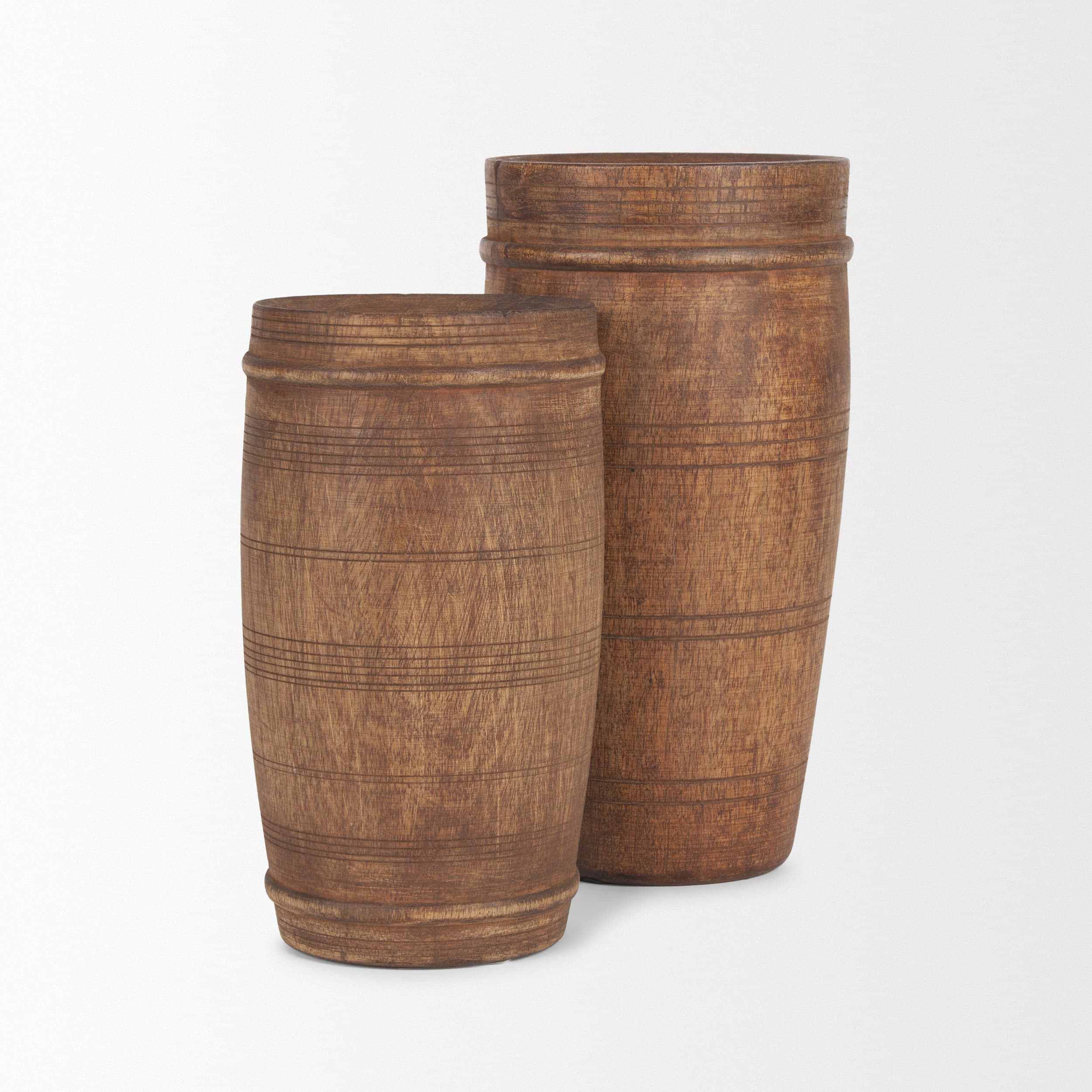 Porta Large Medium Brown Reclaimed Wooden Pot — product photograph