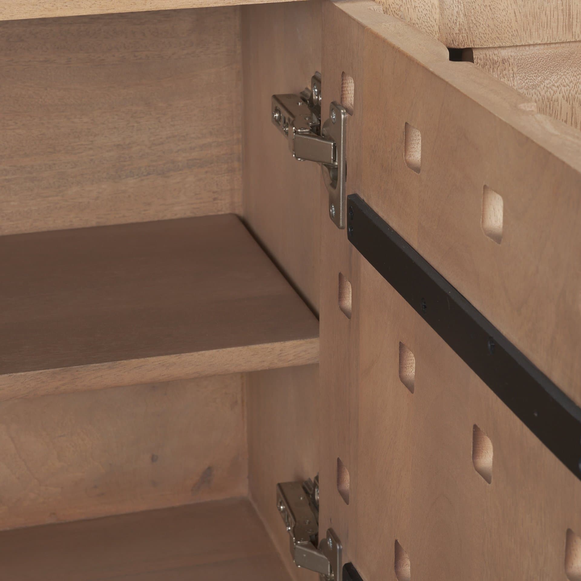 Trellyn Light Brown Solid Wood Carved Woven Desk — product photograph