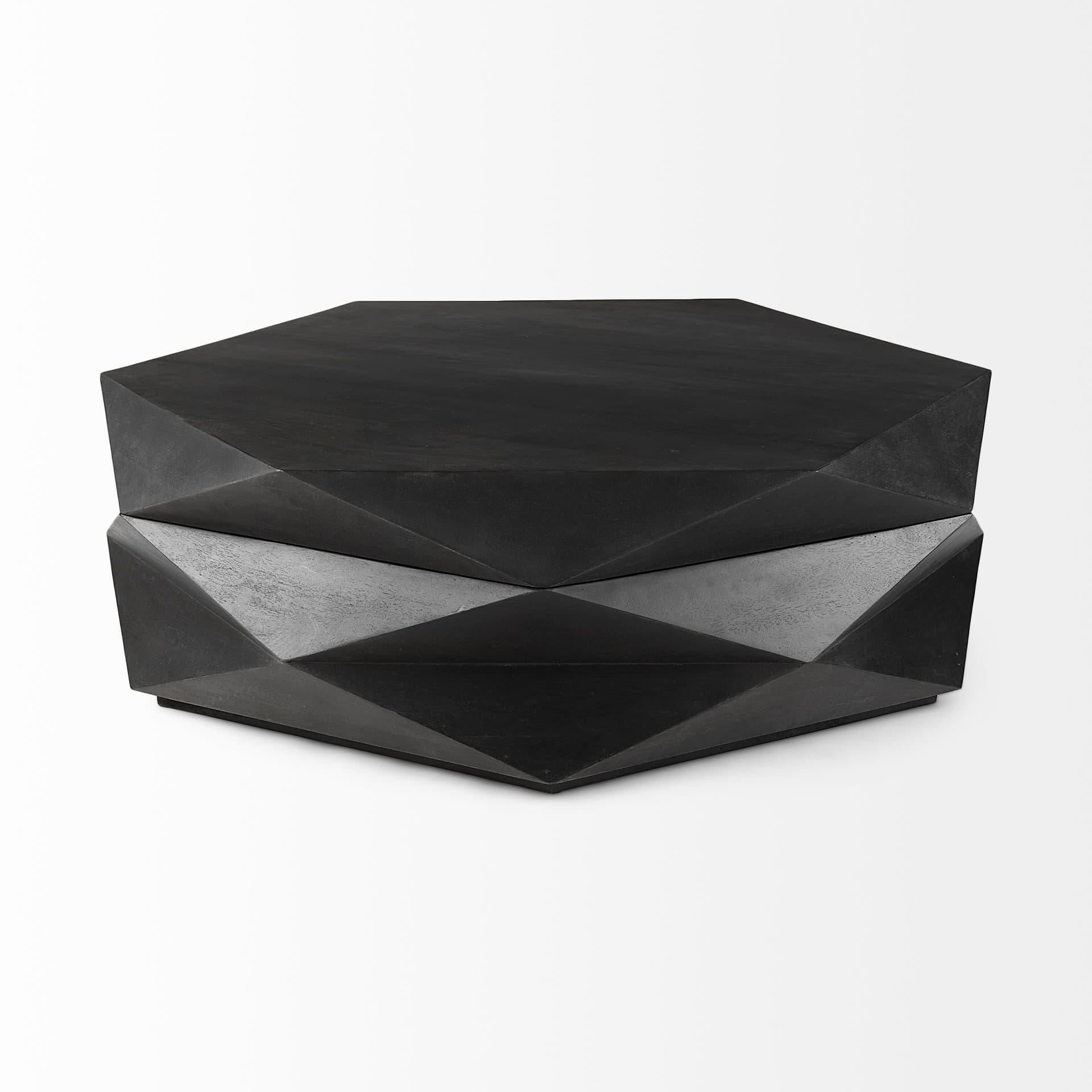 Arreto 48" Black Solid Wood Hexagonal Storage Coffee Table — product photograph