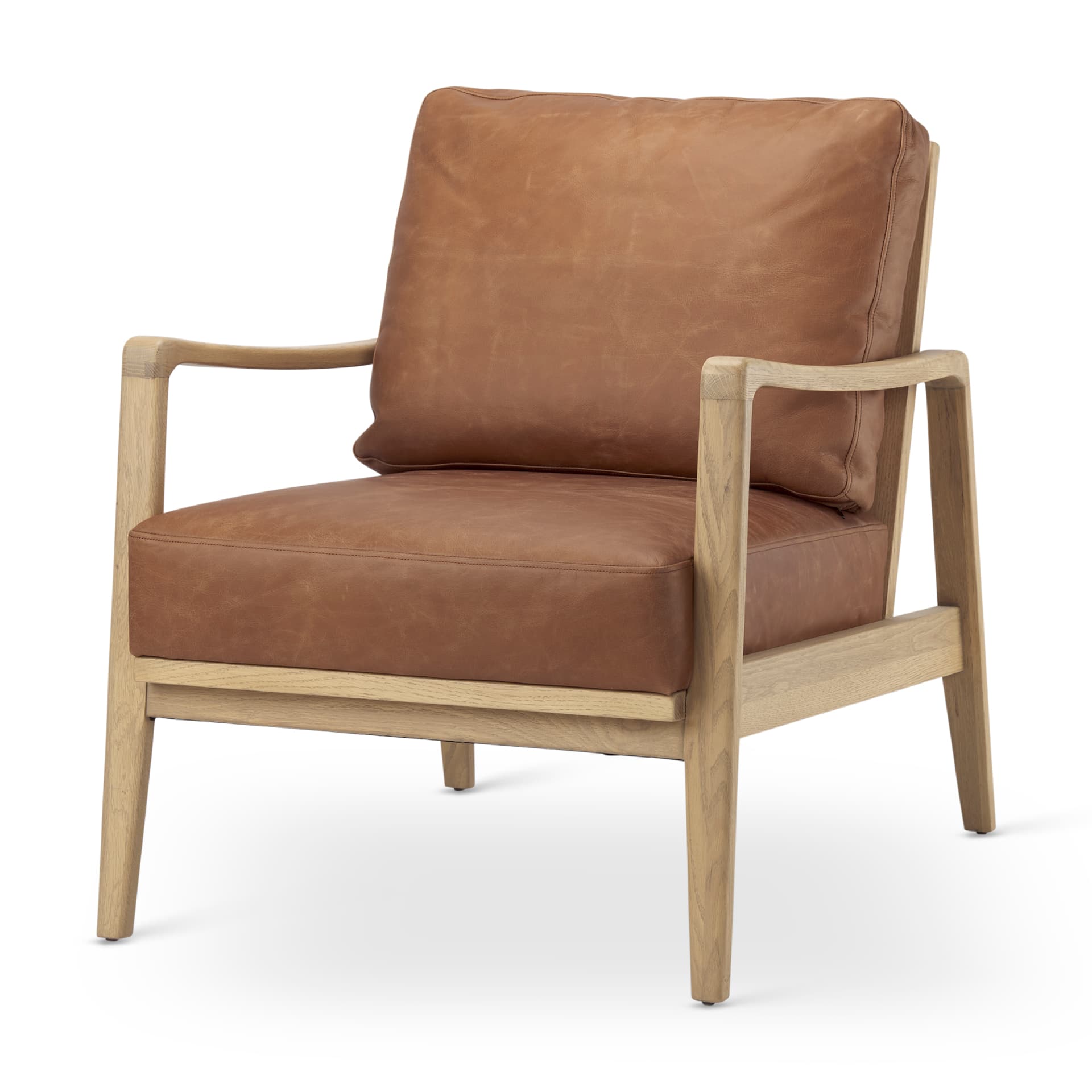 Raeleigh 28.0L x 34.1W x 34.4H Cognac Leather W/ Light Brown Wood Frame Accent Chair — product photograph