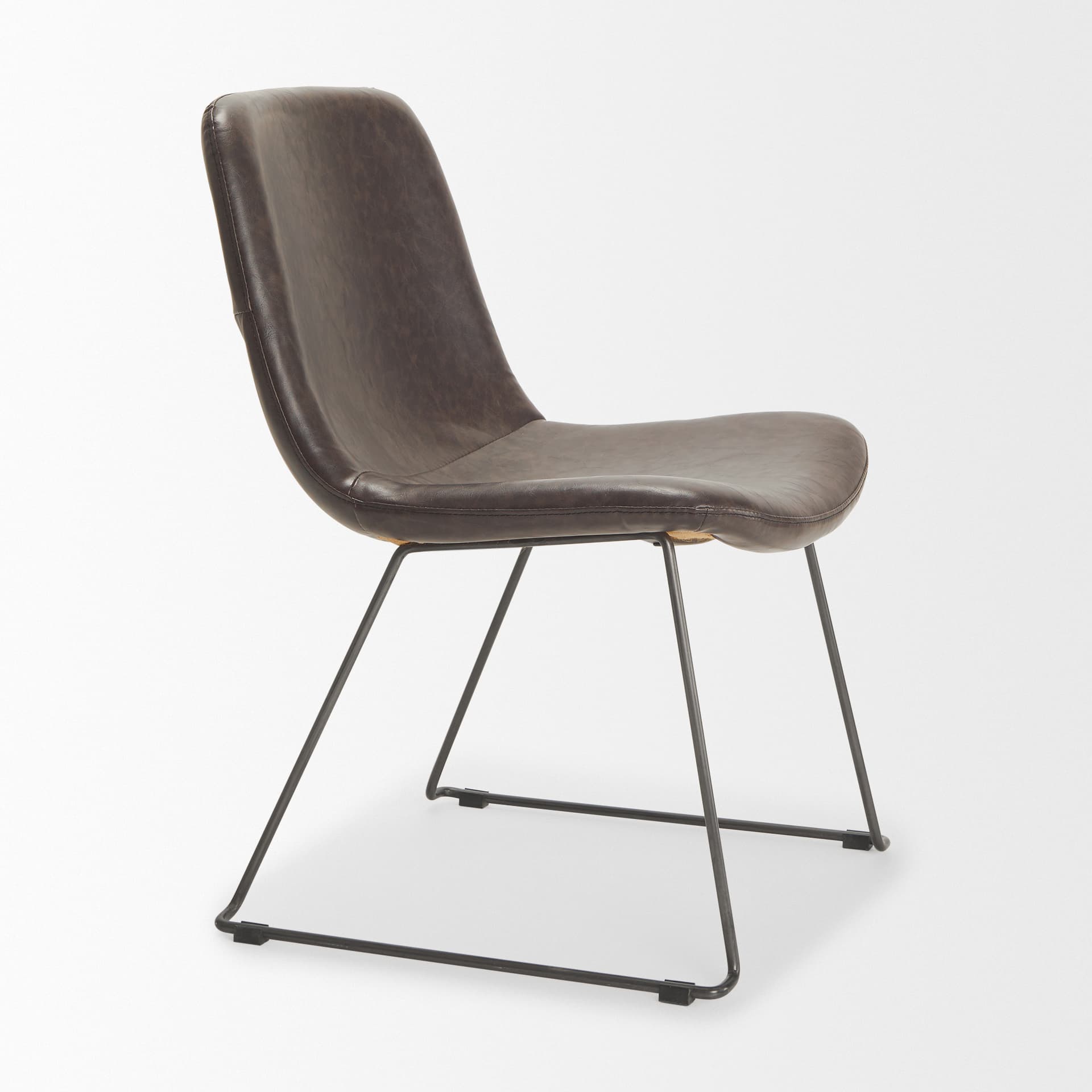 Sawyer Solid Back Dining Side Chair | Dark Brown Faux Leather w/ Iron — product photograph