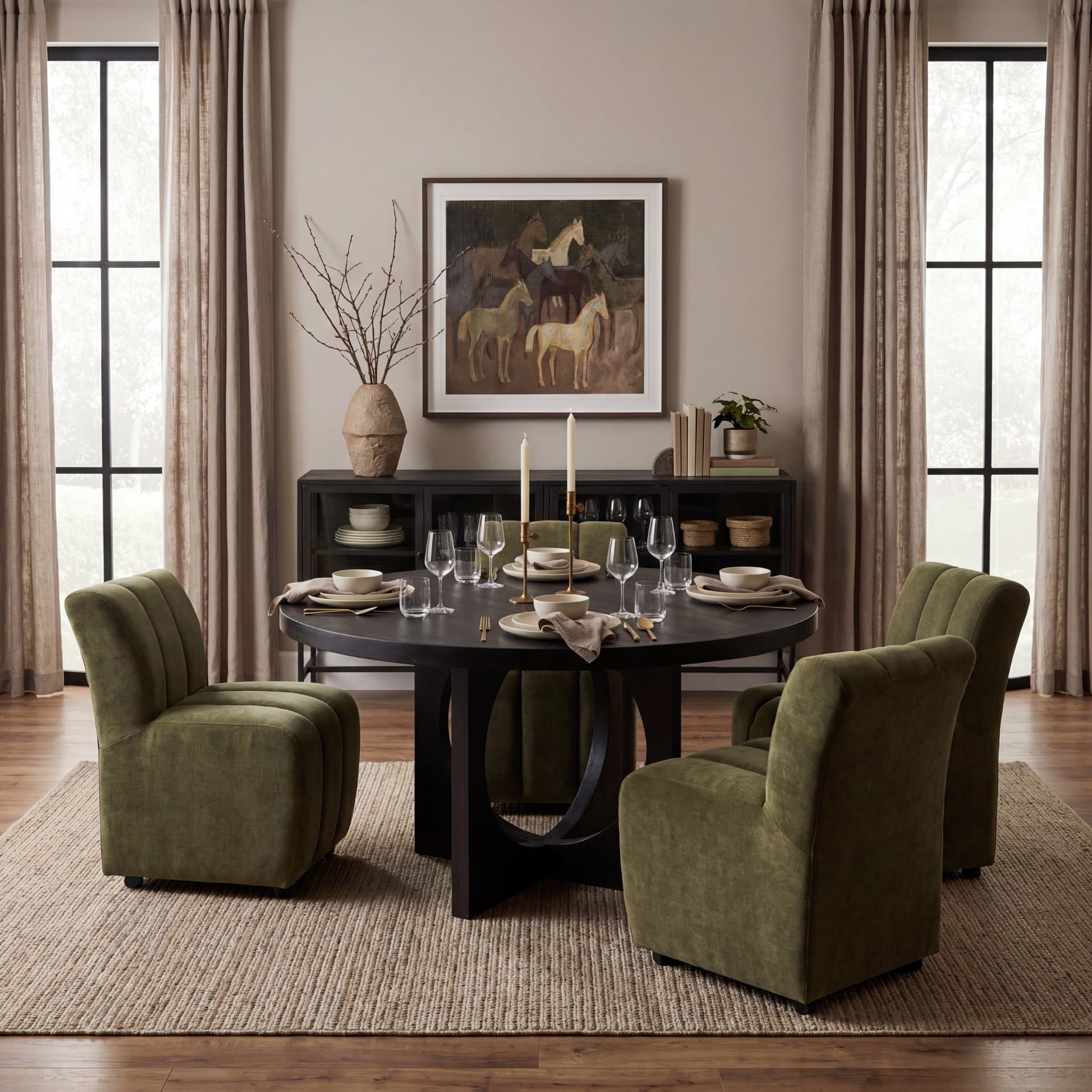 Liesl 54" Round Pedestal Dining Table | Modern | Black Wood | Seats 6 — product photograph