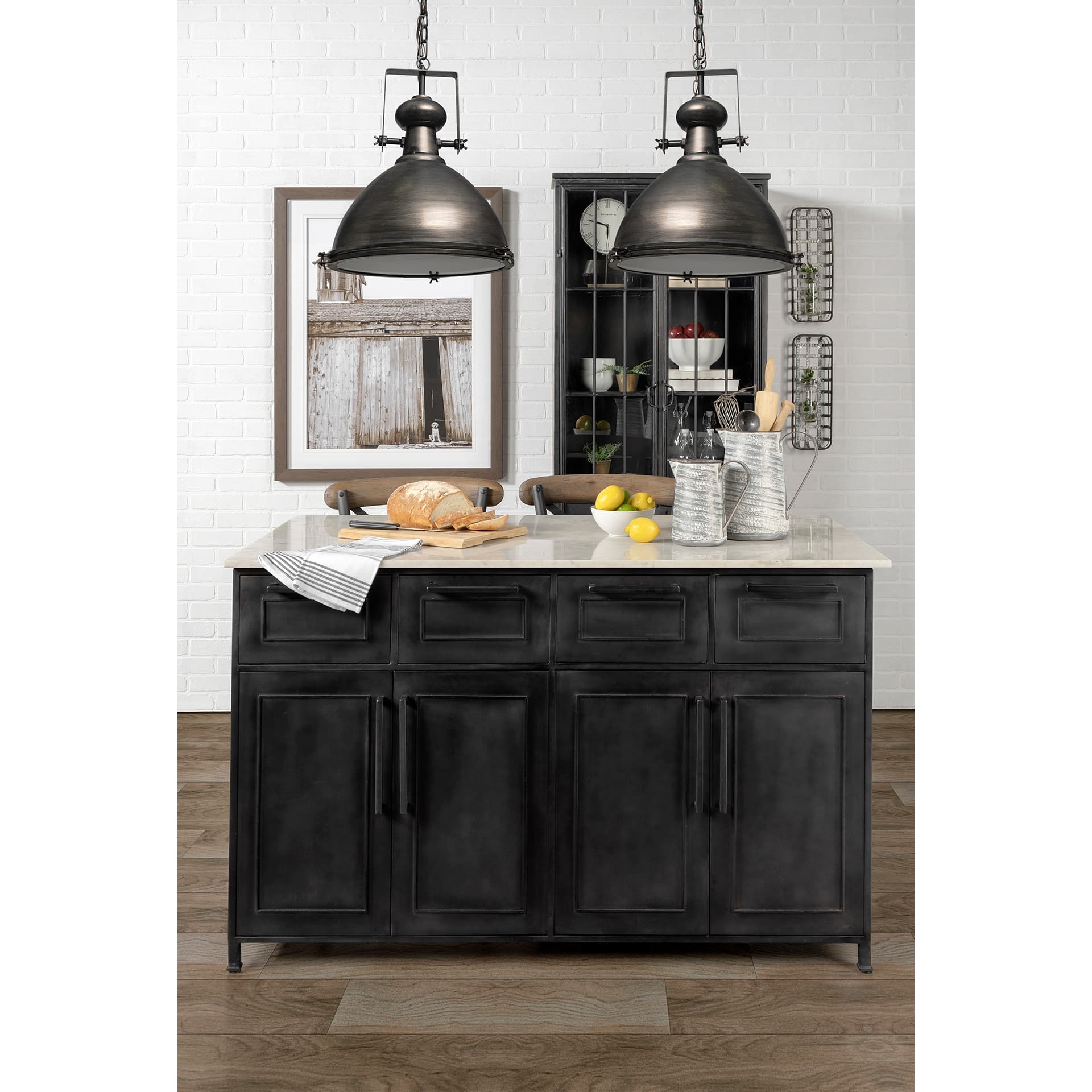 Bashaw I 17x20 Gray Toned Metal Dome Pendant Light — in a styled room