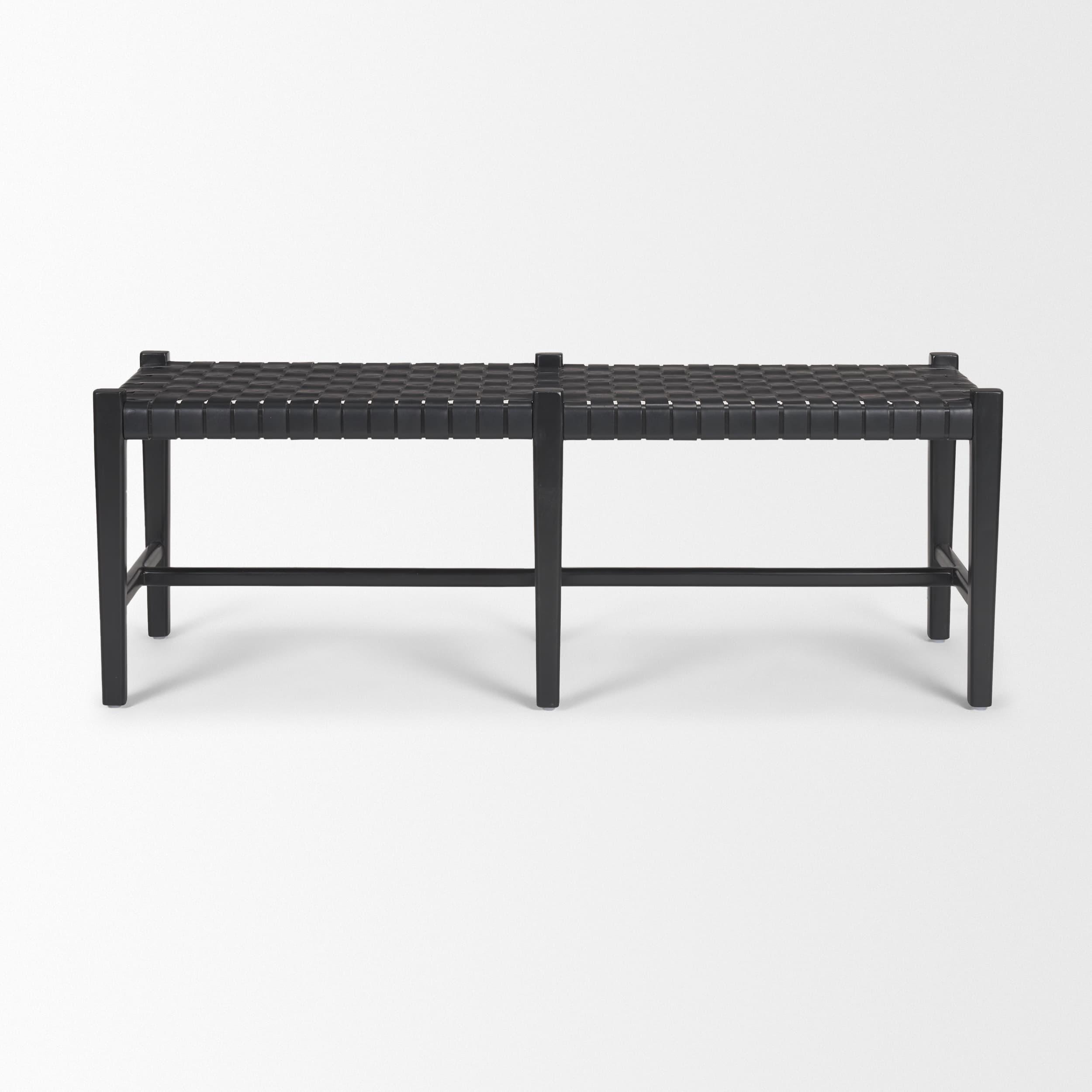 Shane Black Wood w/ Woven Black Leather Bench — product photograph