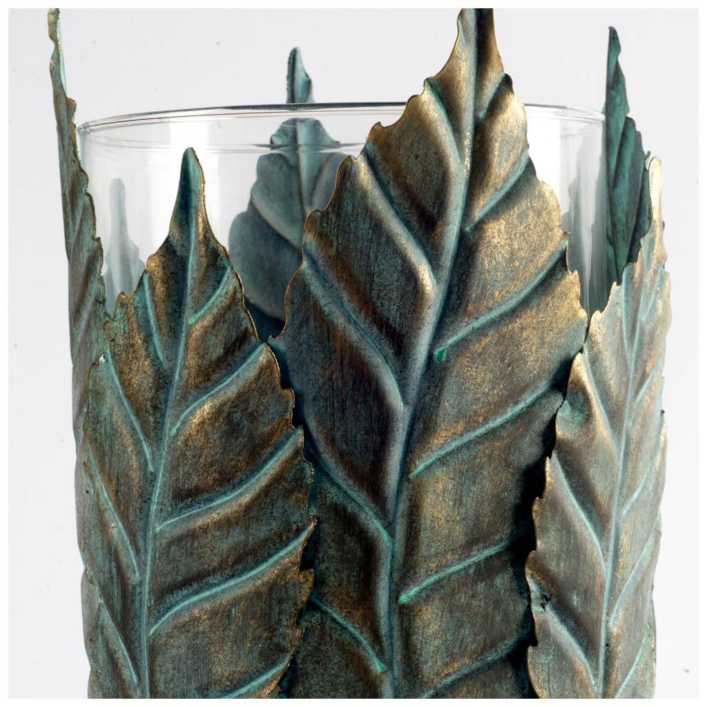 Pana II Large Green/Gold Metal Leaf Table Candle Holder — product photograph